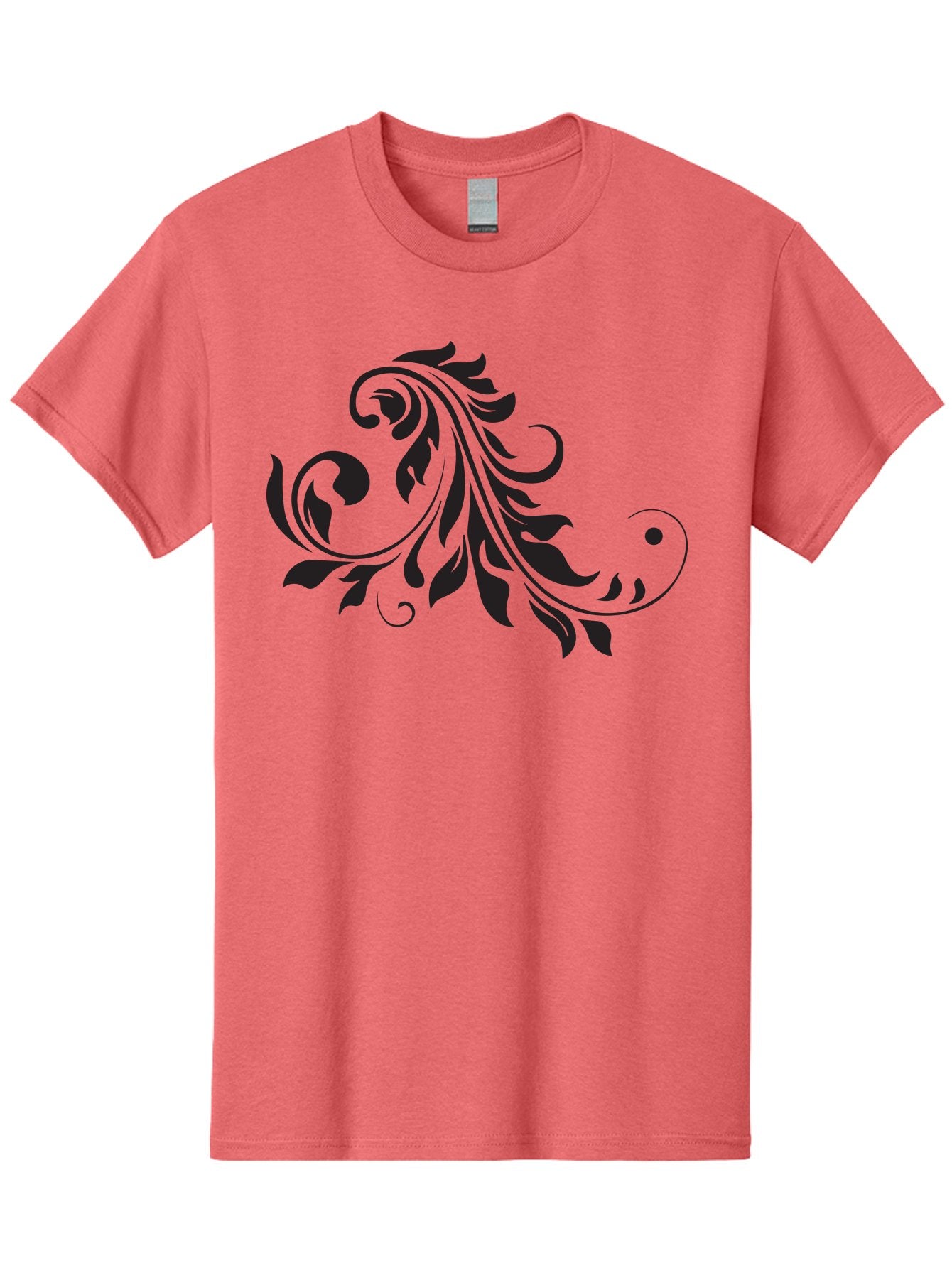 Floral-Design-1 Men'S Graphic Tee, 100% Cotton, Comfortable Casual Summer Wear, Machine Washable, Floral Design, Leafy Pattern, Curved Shapes, Decorative Art, Swirling Leaves, Elegant Design, Intricate Pattern, Black Silhouette Aac721 3