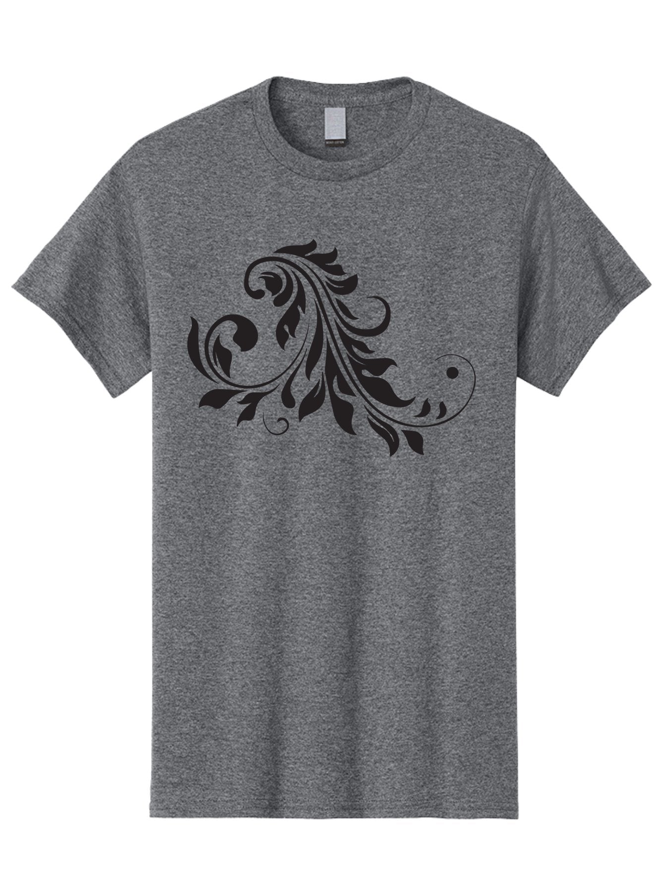 Floral-Design-1 Men'S Graphic Tee, 100% Cotton, Comfortable Casual Summer Wear, Machine Washable, Floral Design, Leafy Pattern, Curved Shapes, Decorative Art, Swirling Leaves, Elegant Design, Intricate Pattern, Black Silhouette Aac721 14