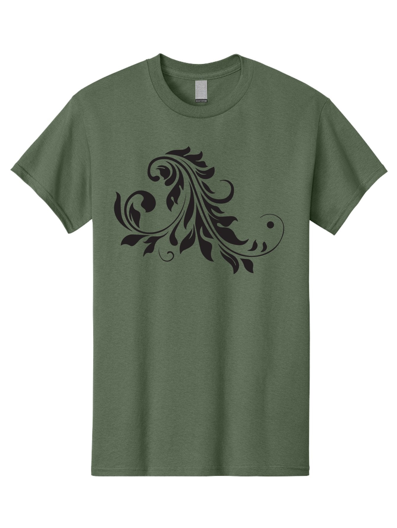 Floral-Design-1 Men'S Graphic Tee, 100% Cotton, Comfortable Casual Summer Wear, Machine Washable, Floral Design, Leafy Pattern, Curved Shapes, Decorative Art, Swirling Leaves, Elegant Design, Intricate Pattern, Black Silhouette Aac721 5