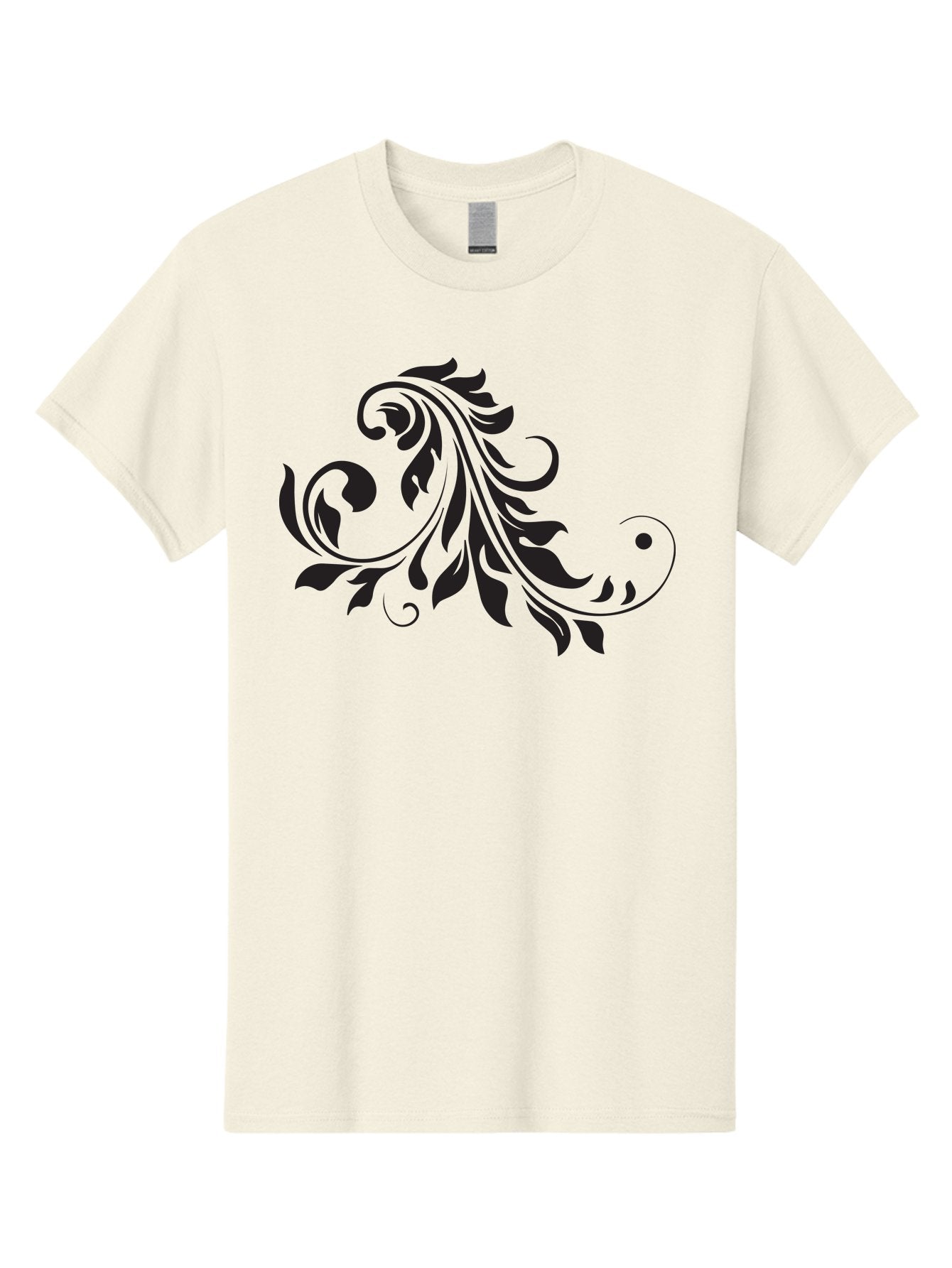 Floral-Design-1 Men'S Graphic Tee, 100% Cotton, Comfortable Casual Summer Wear, Machine Washable, Floral Design, Leafy Pattern, Curved Shapes, Decorative Art, Swirling Leaves, Elegant Design, Intricate Pattern, Black Silhouette Aac721 4