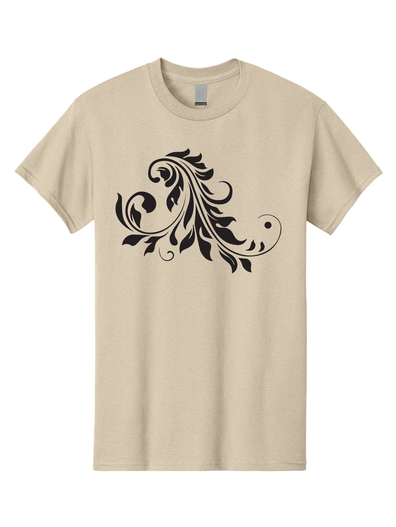 Floral-Design-1 Men'S Graphic Tee, 100% Cotton, Comfortable Casual Summer Wear, Machine Washable, Floral Design, Leafy Pattern, Curved Shapes, Decorative Art, Swirling Leaves, Elegant Design, Intricate Pattern, Black Silhouette Aac721