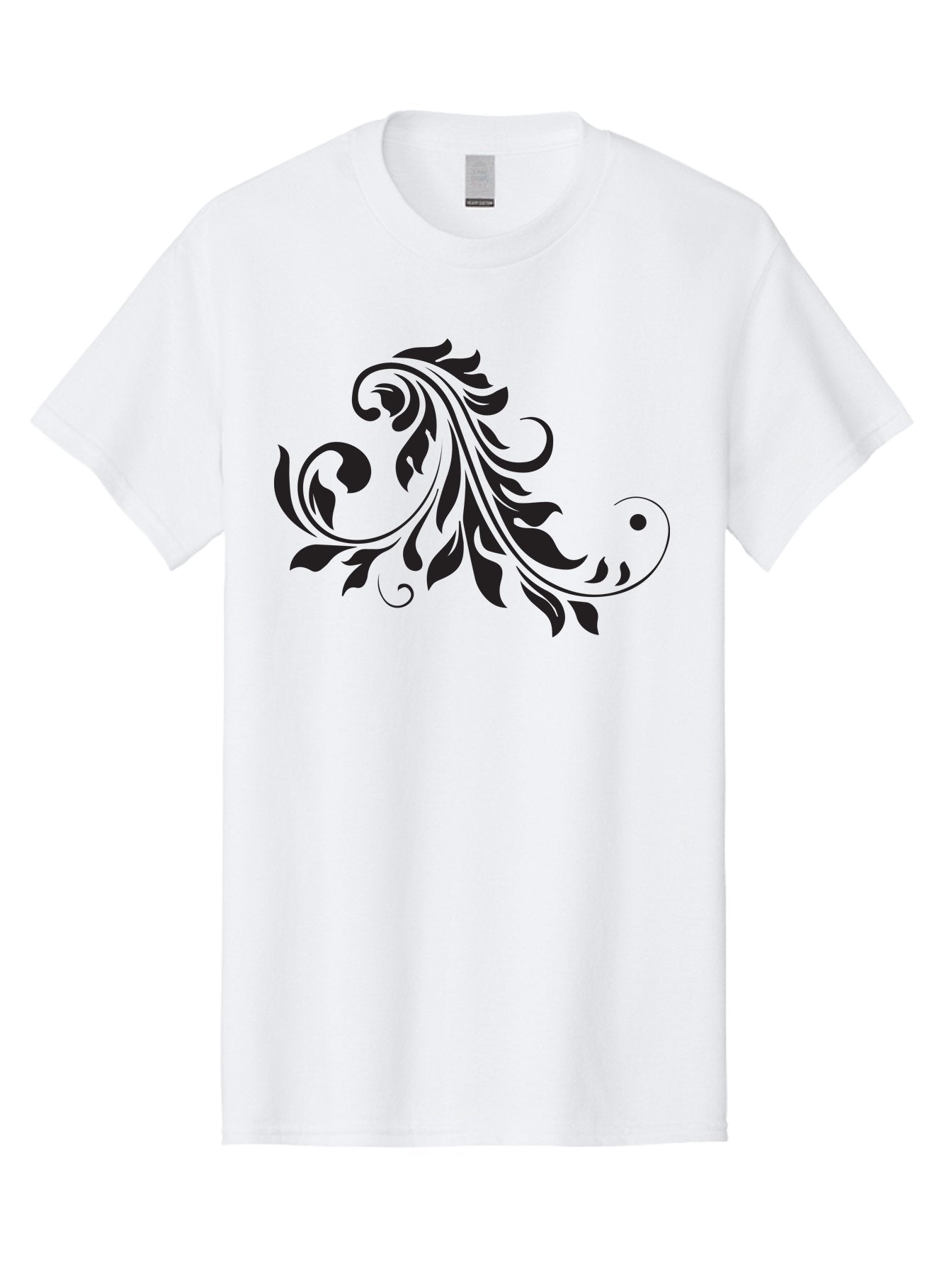 Floral-Design-1 Men'S Graphic Tee, 100% Cotton, Comfortable Casual Summer Wear, Machine Washable, Floral Design, Leafy Pattern, Curved Shapes, Decorative Art, Swirling Leaves, Elegant Design, Intricate Pattern, Black Silhouette Aac721 6