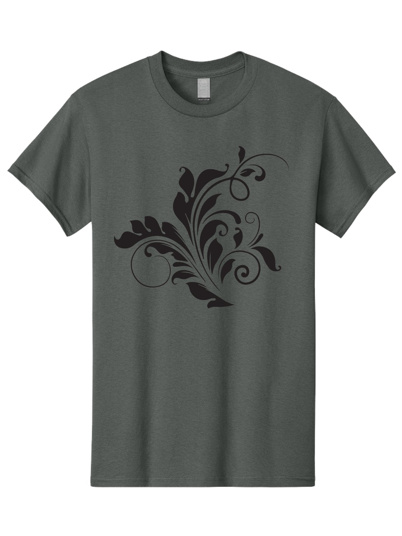 Floral-Design-2 Men'S Graphic Tee, 100% Cotton, Comfortable Casual Summer Wear, Machine Washable, Floral Ornament, Black Silhouettes, Elegant Design, Curved Lines, Abstract Art, Leafy Motif, Decorative Element, Luxury Feel, Intricate Details Aac722 12