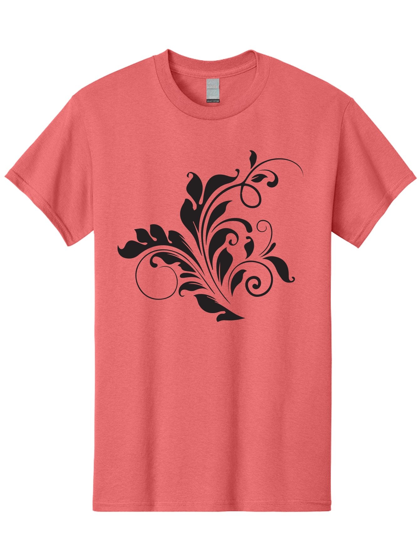 Floral-Design-2 Men'S Graphic Tee, 100% Cotton, Comfortable Casual Summer Wear, Machine Washable, Floral Ornament, Black Silhouettes, Elegant Design, Curved Lines, Abstract Art, Leafy Motif, Decorative Element, Luxury Feel, Intricate Details Aac722 6