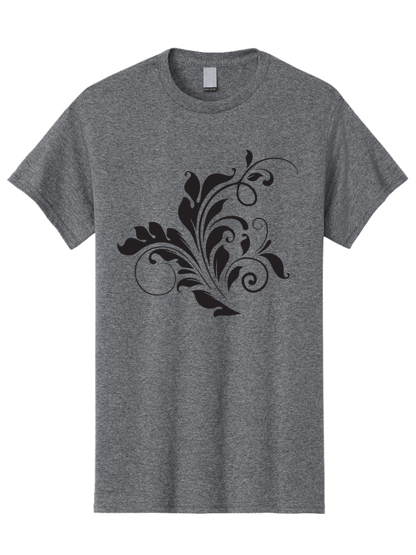 Floral-Design-2 Men'S Graphic Tee, 100% Cotton, Comfortable Casual Summer Wear, Machine Washable, Floral Ornament, Black Silhouettes, Elegant Design, Curved Lines, Abstract Art, Leafy Motif, Decorative Element, Luxury Feel, Intricate Details Aac722 5