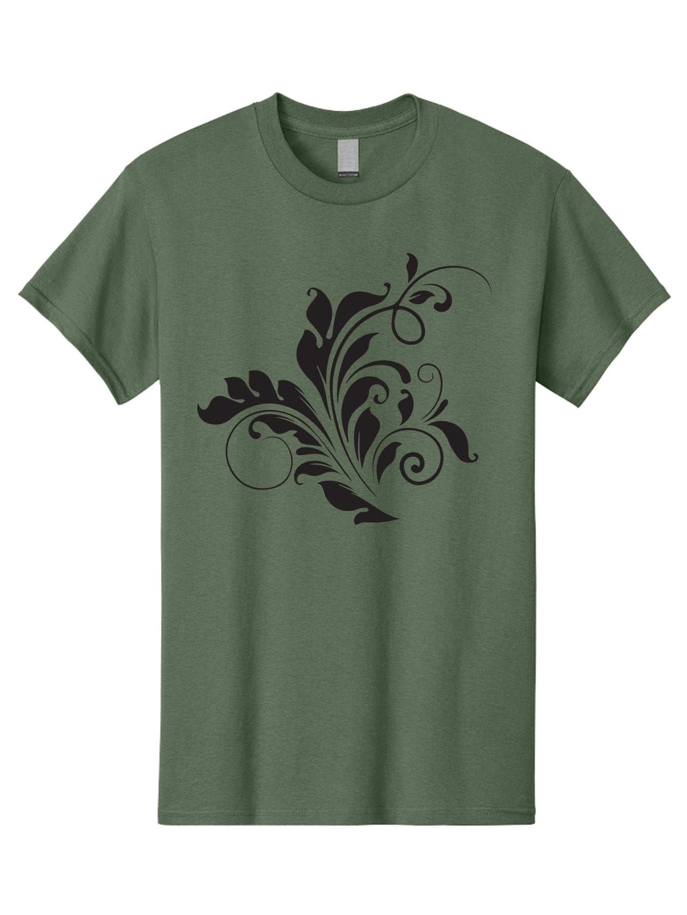 Floral-Design-2 Men'S Graphic Tee, 100% Cotton, Comfortable Casual Summer Wear, Machine Washable, Floral Ornament, Black Silhouettes, Elegant Design, Curved Lines, Abstract Art, Leafy Motif, Decorative Element, Luxury Feel, Intricate Details Aac722 13