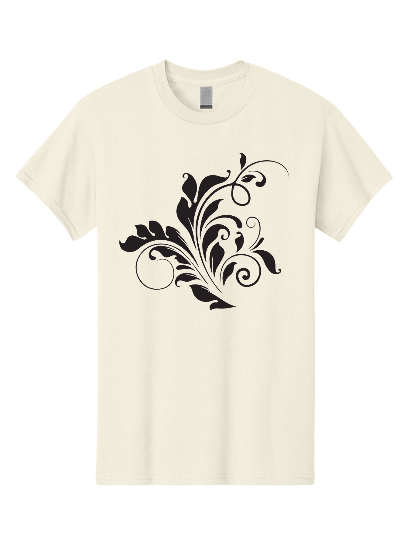 Floral-Design-2 Men'S Graphic Tee, 100% Cotton, Comfortable Casual Summer Wear, Machine Washable, Floral Ornament, Black Silhouettes, Elegant Design, Curved Lines, Abstract Art, Leafy Motif, Decorative Element, Luxury Feel, Intricate Details Aac722