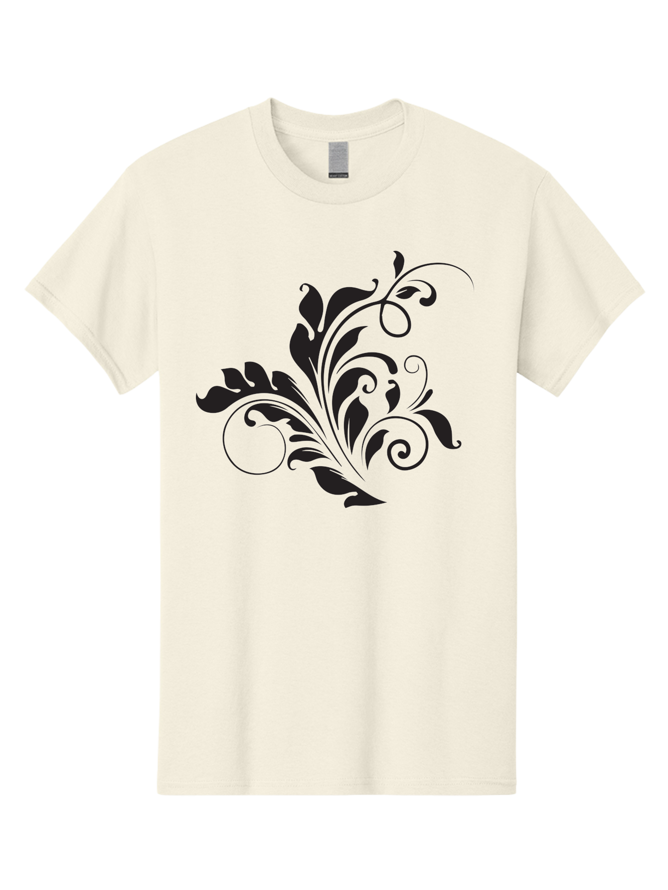 Floral-Design-2 Men'S Graphic Tee, 100% Cotton, Comfortable Casual Summer Wear, Machine Washable, Floral Ornament, Black Silhouettes, Elegant Design, Curved Lines, Abstract Art, Leafy Motif, Decorative Element, Luxury Feel, Intricate Details Aac722 19