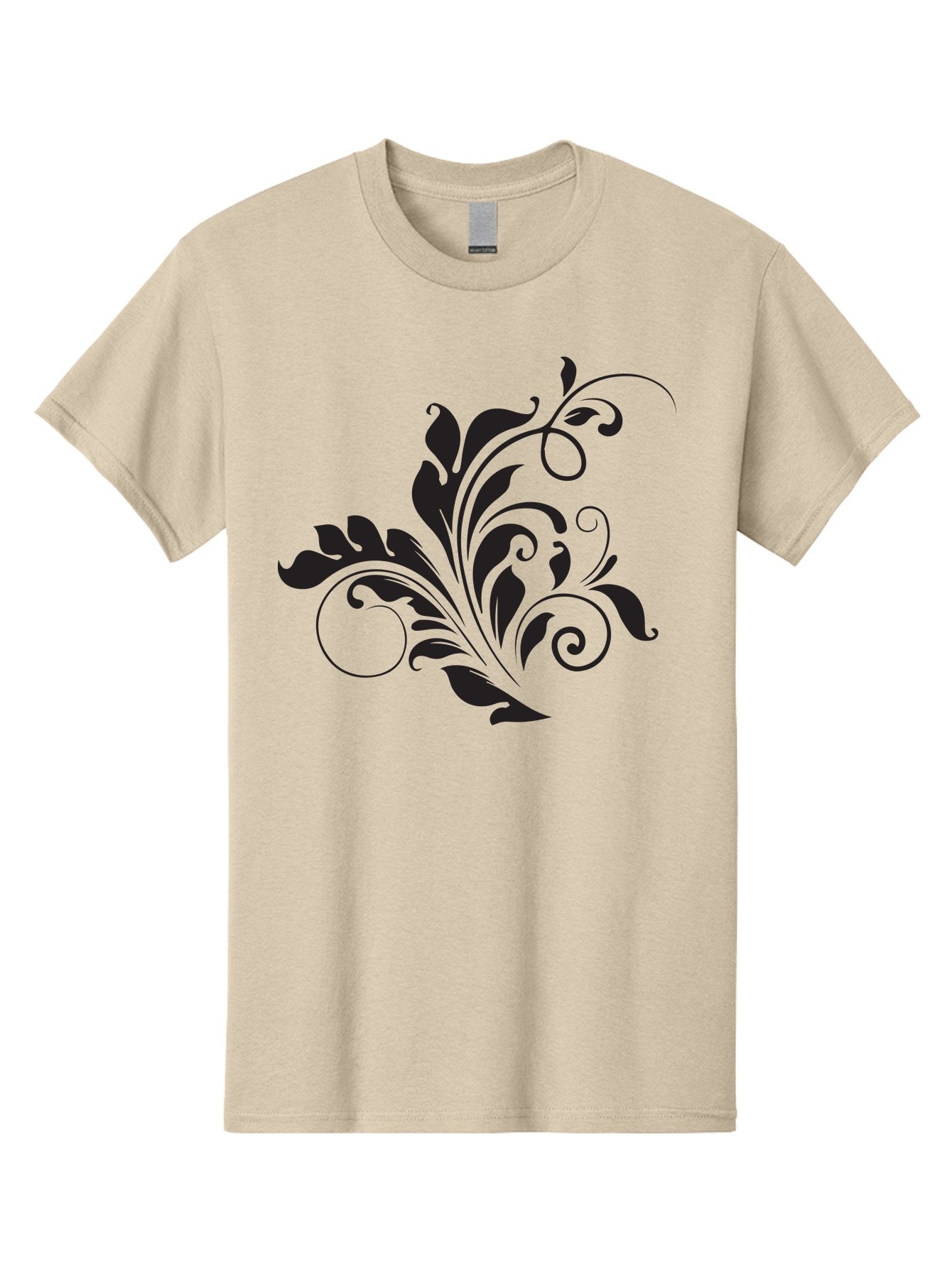 Floral-Design-2 Men'S Graphic Tee, 100% Cotton, Comfortable Casual Summer Wear, Machine Washable, Floral Ornament, Black Silhouettes, Elegant Design, Curved Lines, Abstract Art, Leafy Motif, Decorative Element, Luxury Feel, Intricate Details Aac722 10