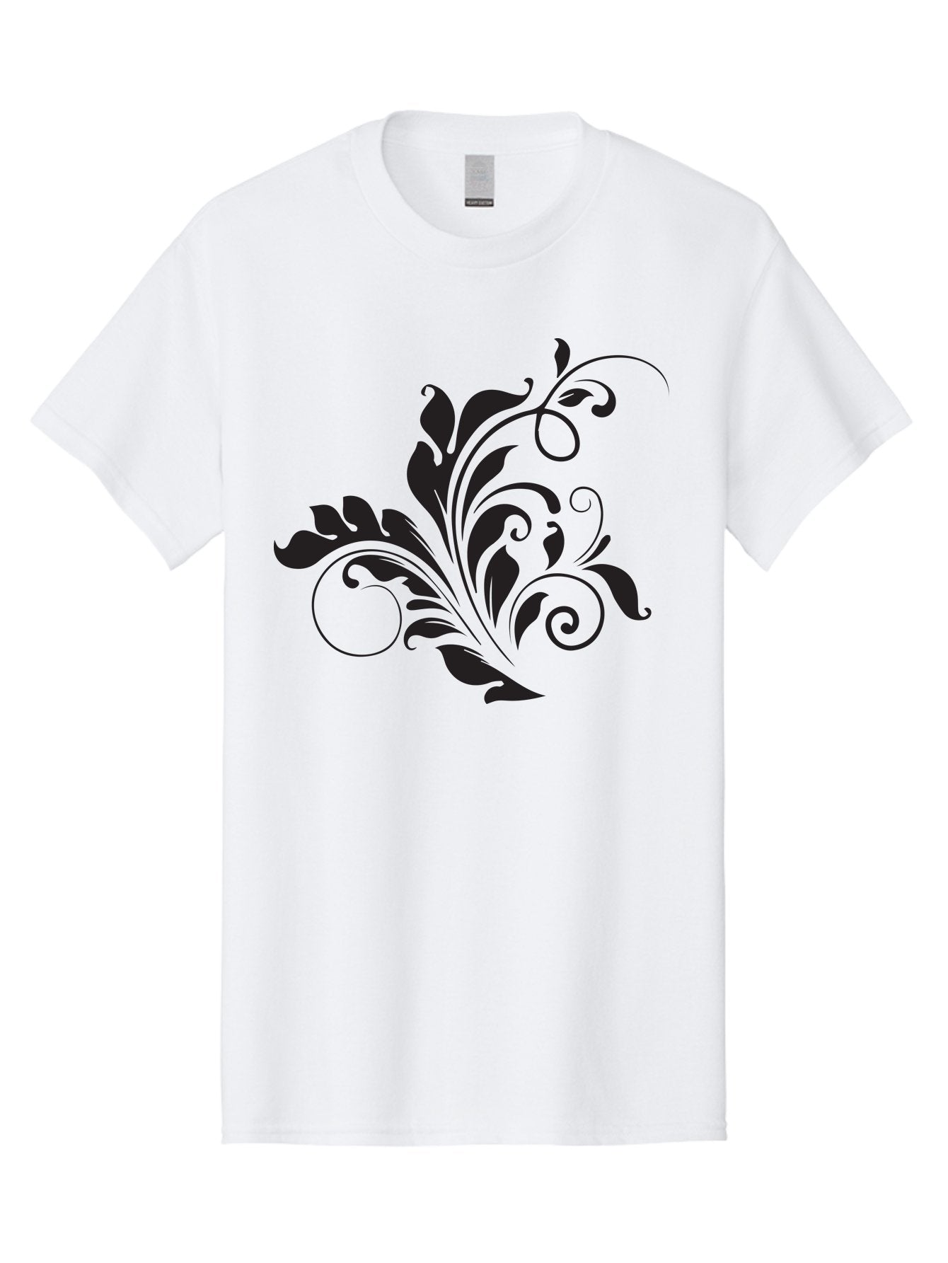 Floral-Design-2 Men'S Graphic Tee, 100% Cotton, Comfortable Casual Summer Wear, Machine Washable, Floral Ornament, Black Silhouettes, Elegant Design, Curved Lines, Abstract Art, Leafy Motif, Decorative Element, Luxury Feel, Intricate Details Aac722 4