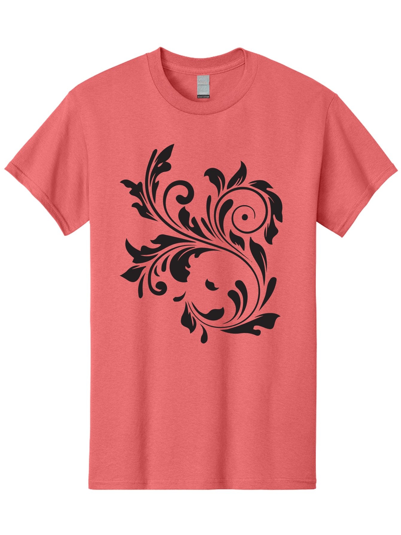 Floral-Design Men'S Graphic Tee, 100% Cotton, Comfortable Casual Summer Wear, Machine Washable, Floral Design, Black Floral, Swirling Leaves, Curved Petals, Artistic Decoration, Elegant Motif, Intricate Pattern, Luxury Decor Aac724