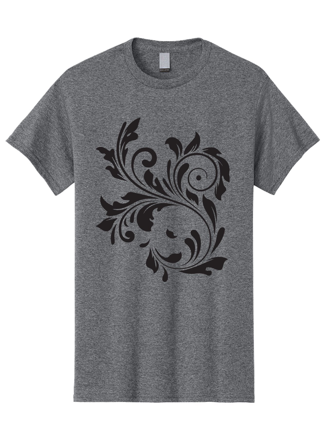 Floral-Design Men'S Graphic Tee, 100% Cotton, Comfortable Casual Summer Wear, Machine Washable, Floral Design, Black Floral, Swirling Leaves, Curved Petals, Artistic Decoration, Elegant Motif, Intricate Pattern, Luxury Decor Aac724 3