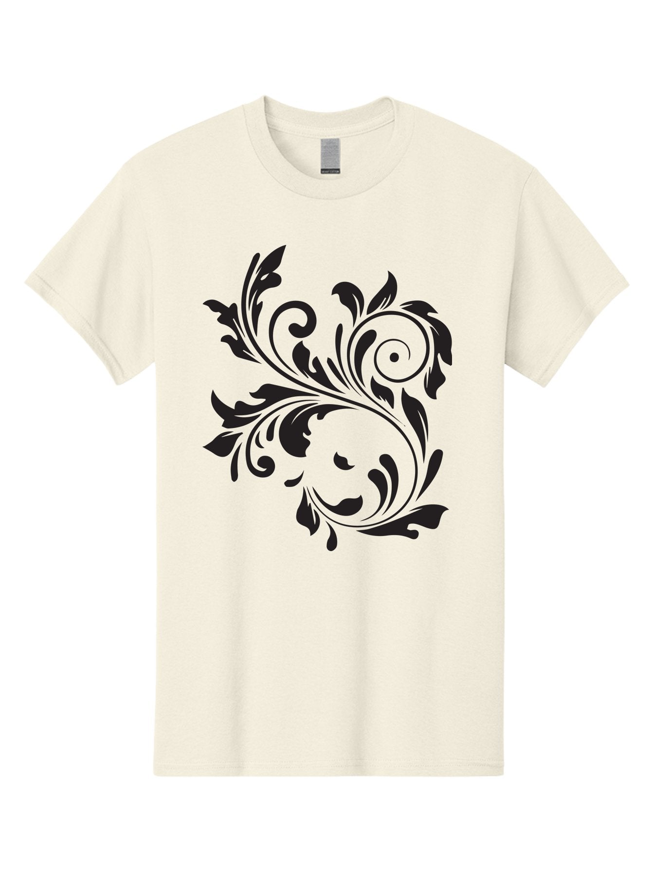 Floral-Design Men'S Graphic Tee, 100% Cotton, Comfortable Casual Summer Wear, Machine Washable, Floral Design, Black Floral, Swirling Leaves, Curved Petals, Artistic Decoration, Elegant Motif, Intricate Pattern, Luxury Decor Aac724 13