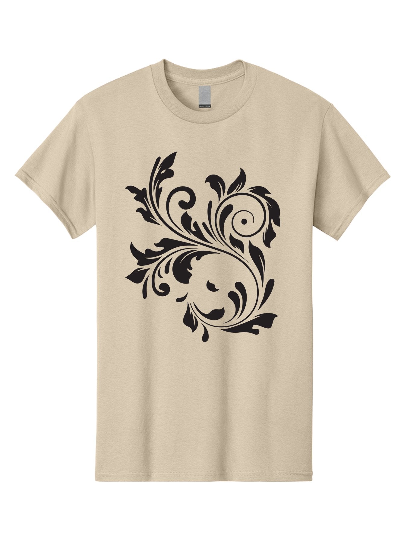 Floral-Design Men'S Graphic Tee, 100% Cotton, Comfortable Casual Summer Wear, Machine Washable, Floral Design, Black Floral, Swirling Leaves, Curved Petals, Artistic Decoration, Elegant Motif, Intricate Pattern, Luxury Decor Aac724 6