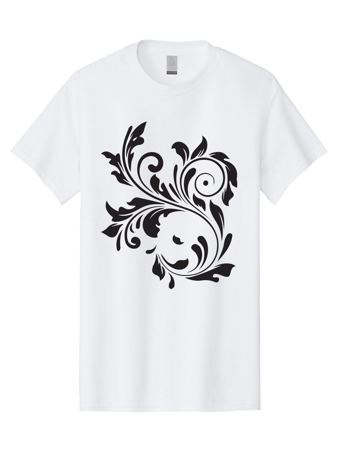 Floral-Design Men'S Graphic Tee, 100% Cotton, Comfortable Casual Summer Wear, Machine Washable, Floral Design, Black Floral, Swirling Leaves, Curved Petals, Artistic Decoration, Elegant Motif, Intricate Pattern, Luxury Decor Aac724 12