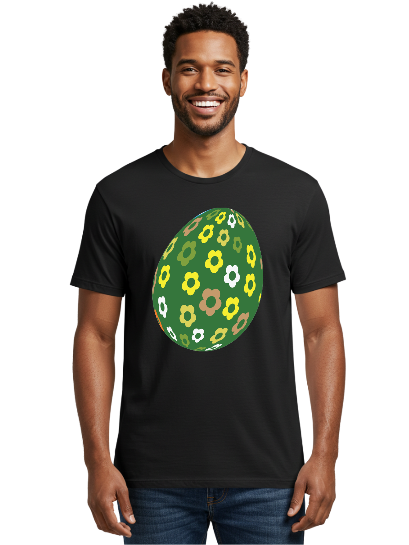 Floral-Easter-Egg-2 Men'S Graphic Tee, 100% Cotton, Comfortable Casual Summer Wear, Machine Washable, Easter Egg, Floral Pattern, Yellow Flowers, White Flowers, Green Egg, Easter Decoration, Spring Theme, Festive Design, Colorful Graphic, Aac726 10