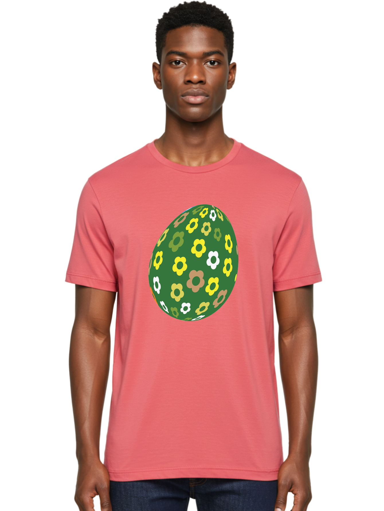 Floral-Easter-Egg-2 Men'S Graphic Tee, 100% Cotton, Comfortable Casual Summer Wear, Machine Washable, Easter Egg, Floral Pattern, Yellow Flowers, White Flowers, Green Egg, Easter Decoration, Spring Theme, Festive Design, Colorful Graphic, Aac726 16