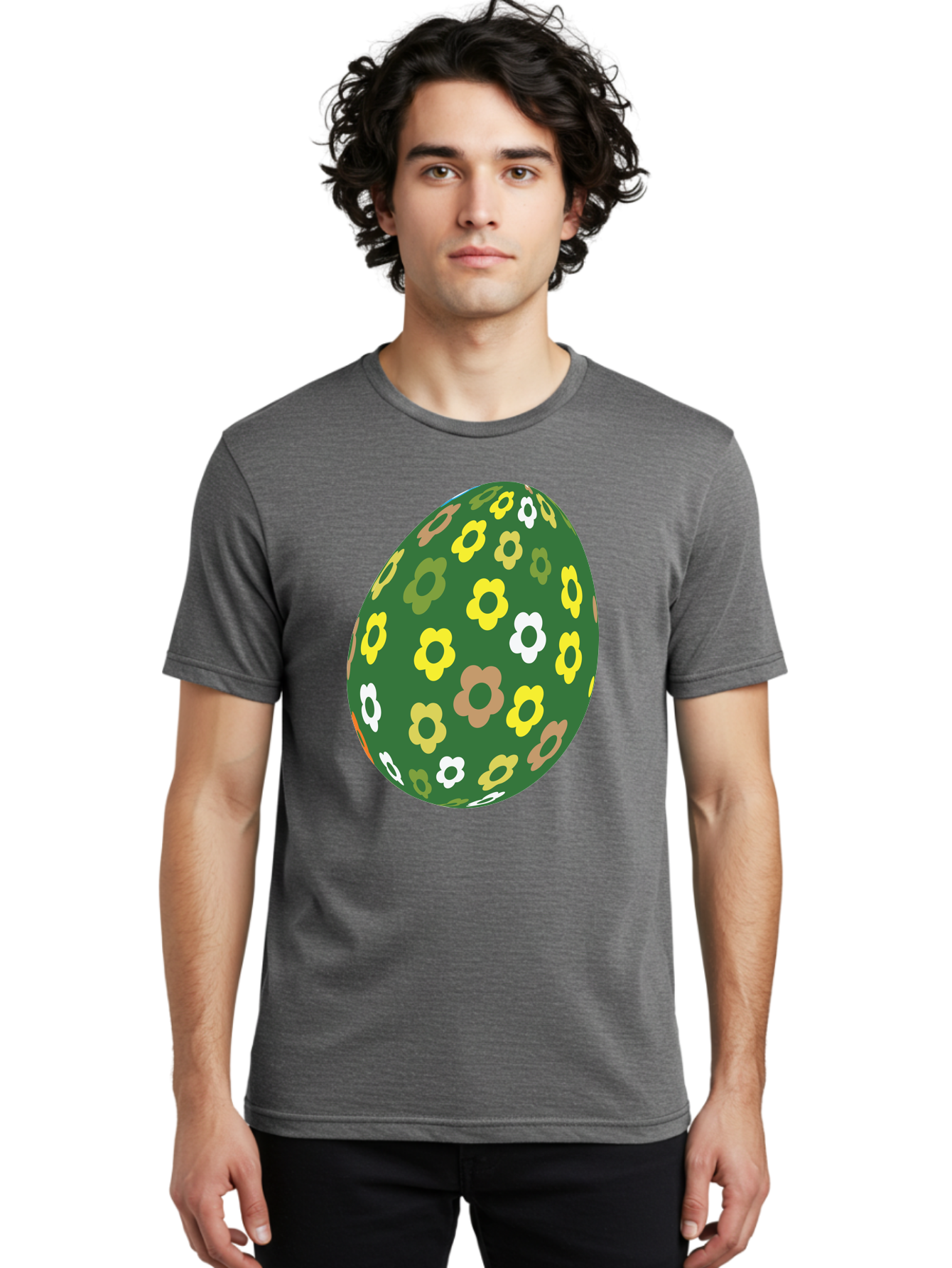 Floral-Easter-Egg-2 Men'S Graphic Tee, 100% Cotton, Comfortable Casual Summer Wear, Machine Washable, Easter Egg, Floral Pattern, Yellow Flowers, White Flowers, Green Egg, Easter Decoration, Spring Theme, Festive Design, Colorful Graphic, Aac726 8