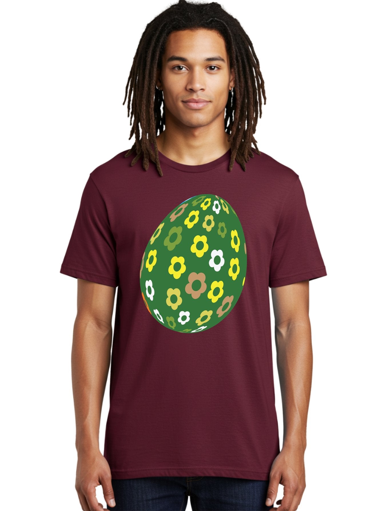 Floral-Easter-Egg-2 Men'S Graphic Tee, 100% Cotton, Comfortable Casual Summer Wear, Machine Washable, Easter Egg, Floral Pattern, Yellow Flowers, White Flowers, Green Egg, Easter Decoration, Spring Theme, Festive Design, Colorful Graphic, Aac726 24