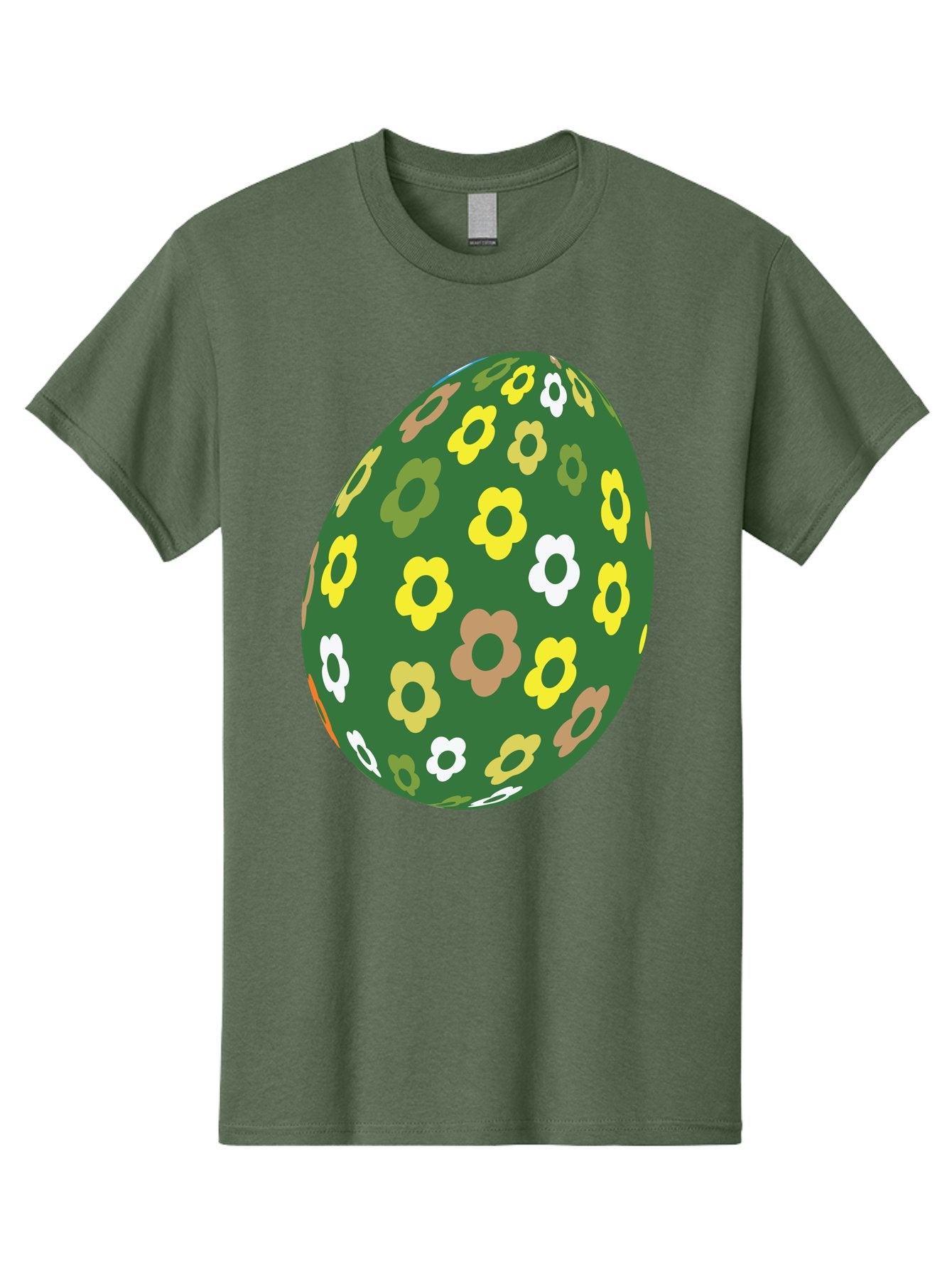 Floral-Easter-Egg-2 Men'S Graphic Tee, 100% Cotton, Comfortable Casual Summer Wear, Machine Washable, Easter Egg, Floral Pattern, Yellow Flowers, White Flowers, Green Egg, Easter Decoration, Spring Theme, Festive Design, Colorful Graphic, Aac726