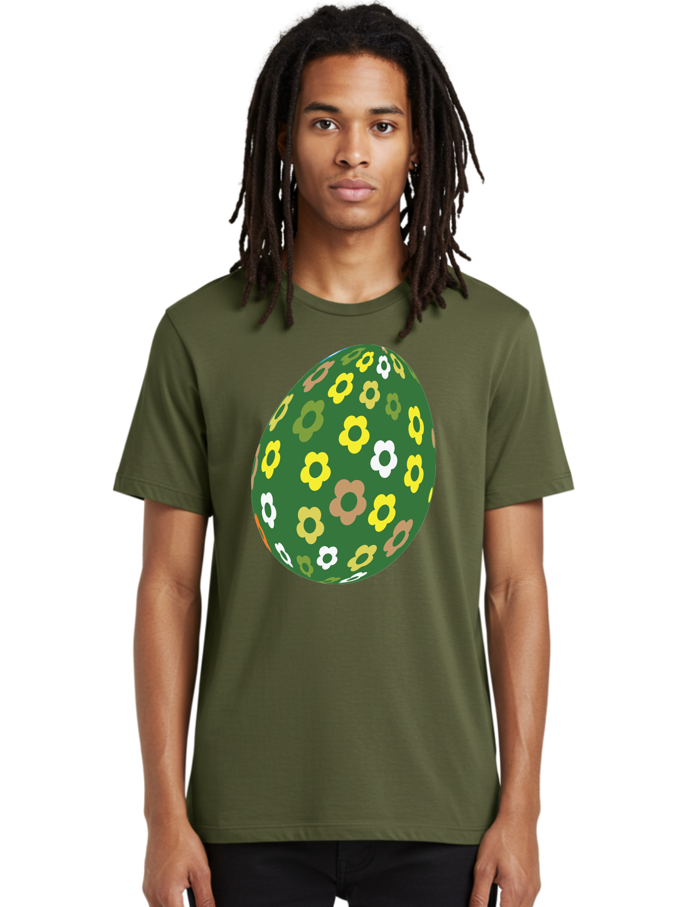 Floral-Easter-Egg-2 Men'S Graphic Tee, 100% Cotton, Comfortable Casual Summer Wear, Machine Washable, Easter Egg, Floral Pattern, Yellow Flowers, White Flowers, Green Egg, Easter Decoration, Spring Theme, Festive Design, Colorful Graphic, Aac726 22