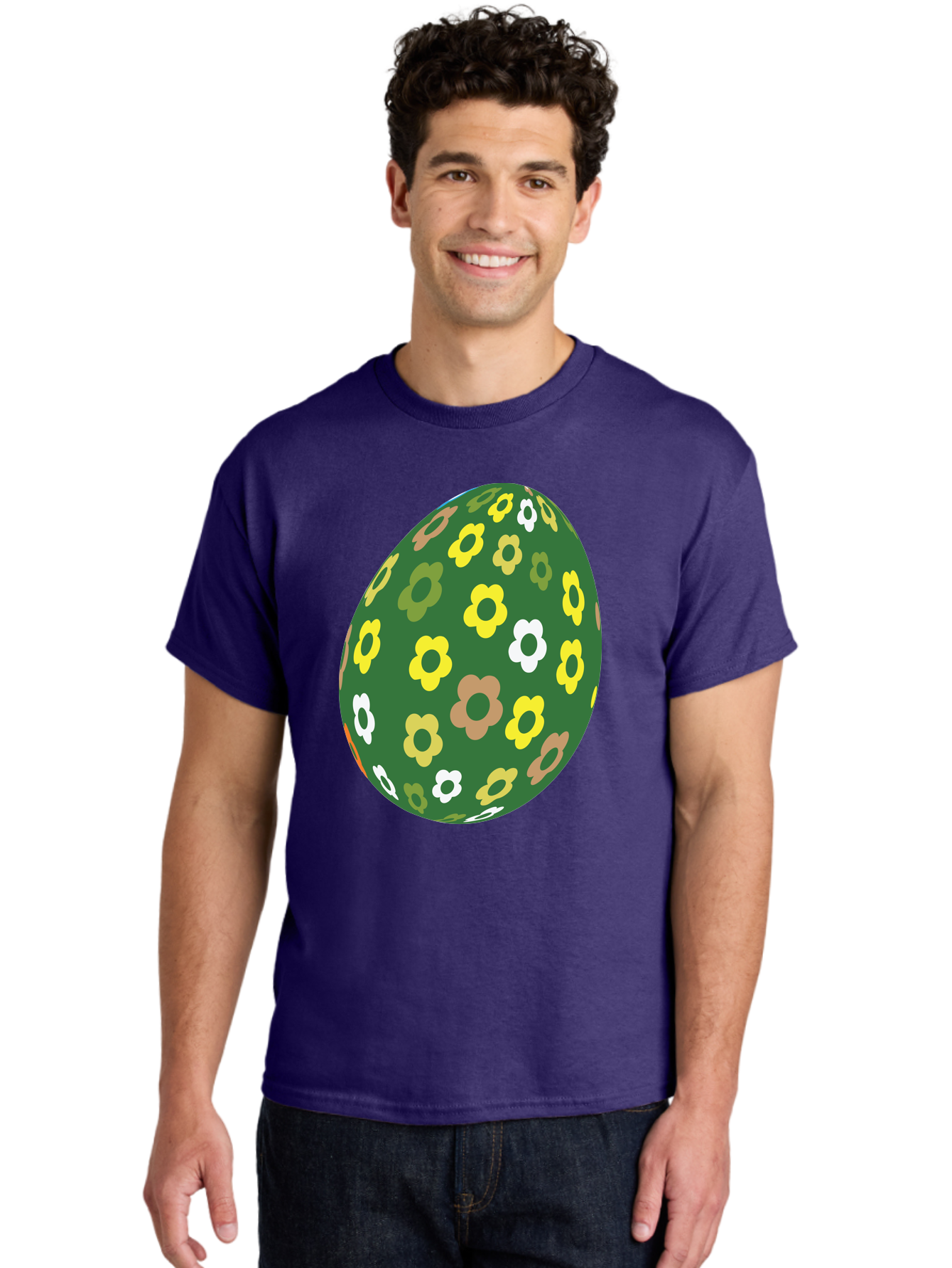 Floral-Easter-Egg-2 Men'S Graphic Tee, 100% Cotton, Comfortable Casual Summer Wear, Machine Washable, Easter Egg, Floral Pattern, Yellow Flowers, White Flowers, Green Egg, Easter Decoration, Spring Theme, Festive Design, Colorful Graphic, Aac726 26