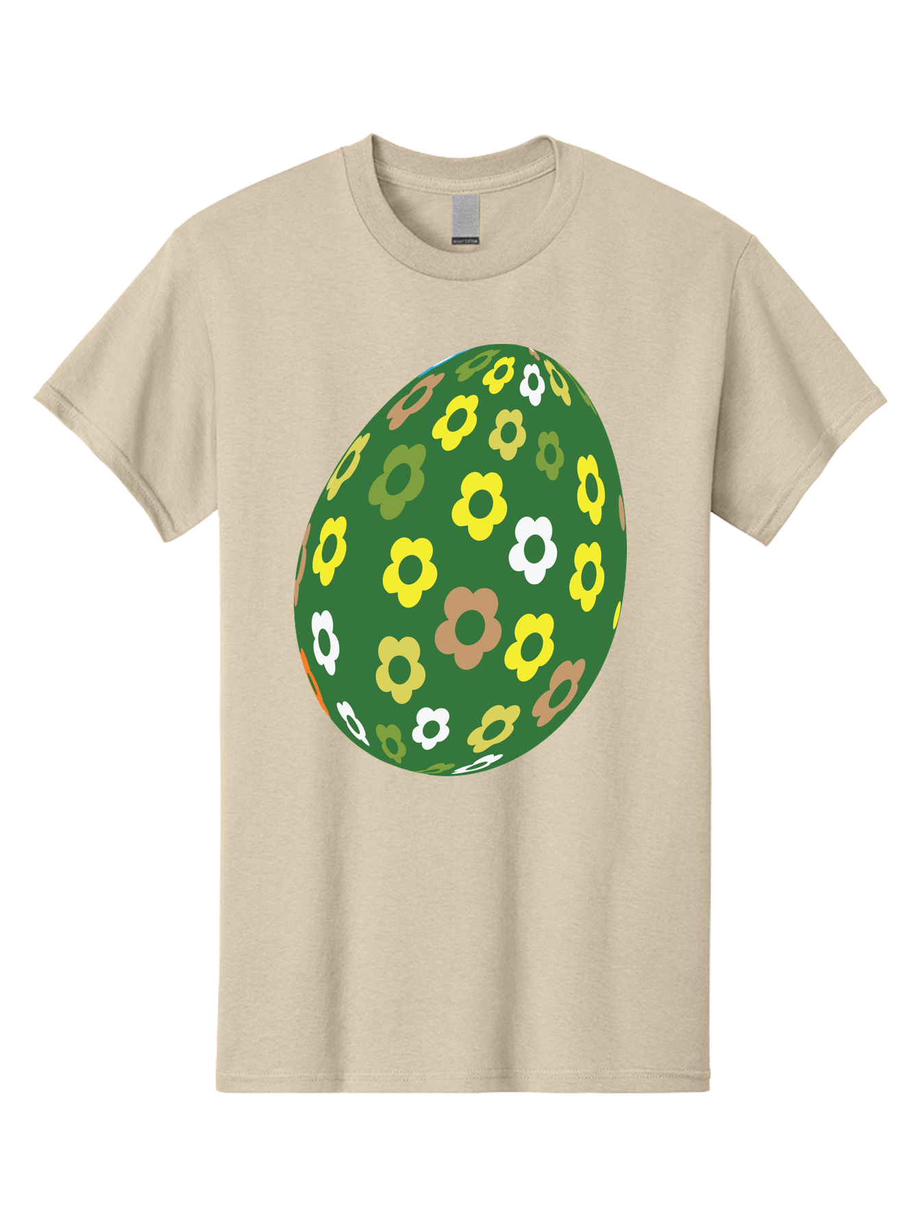 Floral-Easter-Egg-2 Men'S Graphic Tee, 100% Cotton, Comfortable Casual Summer Wear, Machine Washable, Easter Egg, Floral Pattern, Yellow Flowers, White Flowers, Green Egg, Easter Decoration, Spring Theme, Festive Design, Colorful Graphic, Aac726 5