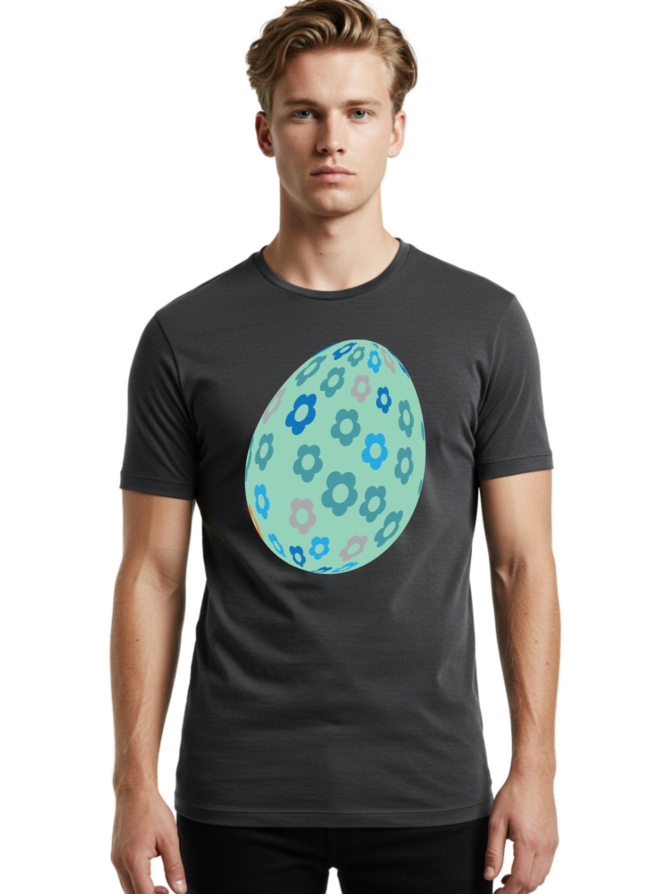 Floral-Easter-Egg-3 Men'S Graphic Tee, 100% Cotton, Comfortable Casual Summer Wear, Machine Washable, Blue Flowers, Pastel Colors, Floral Pattern, Easter Egg, Spring Theme, Decorative Design, Digital Illustration Aac727 24