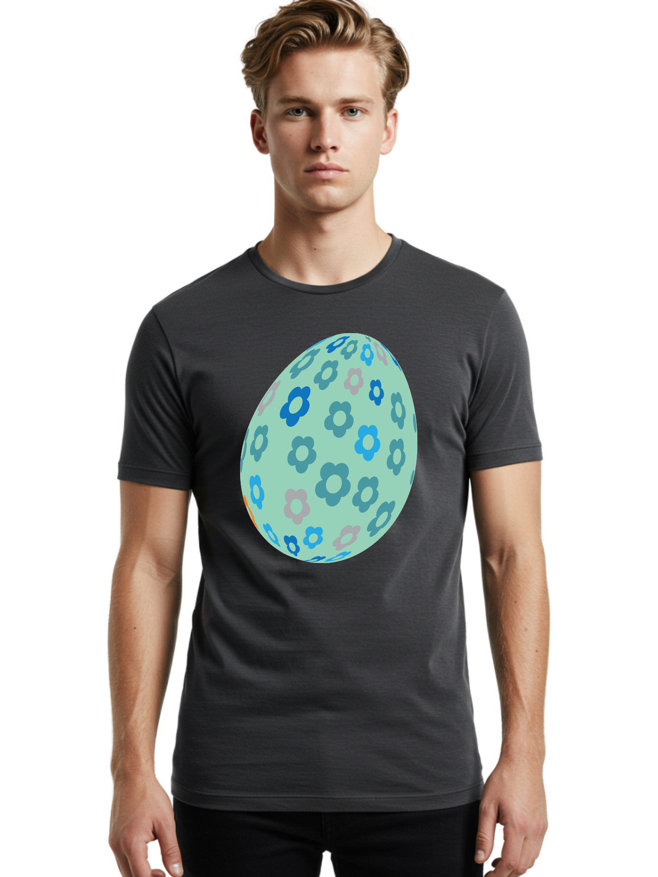 Floral-Easter-Egg-3 Men'S Graphic Tee, 100% Cotton, Comfortable Casual Summer Wear, Machine Washable, Blue Flowers, Pastel Colors, Floral Pattern, Easter Egg, Spring Theme, Decorative Design, Digital Illustration Aac727 14