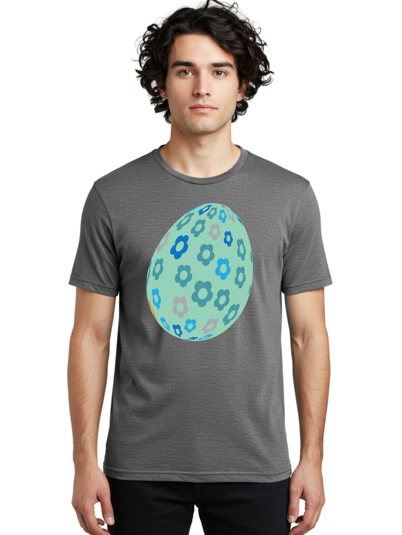 Floral-Easter-Egg-3 Men'S Graphic Tee, 100% Cotton, Comfortable Casual Summer Wear, Machine Washable, Blue Flowers, Pastel Colors, Floral Pattern, Easter Egg, Spring Theme, Decorative Design, Digital Illustration Aac727 28