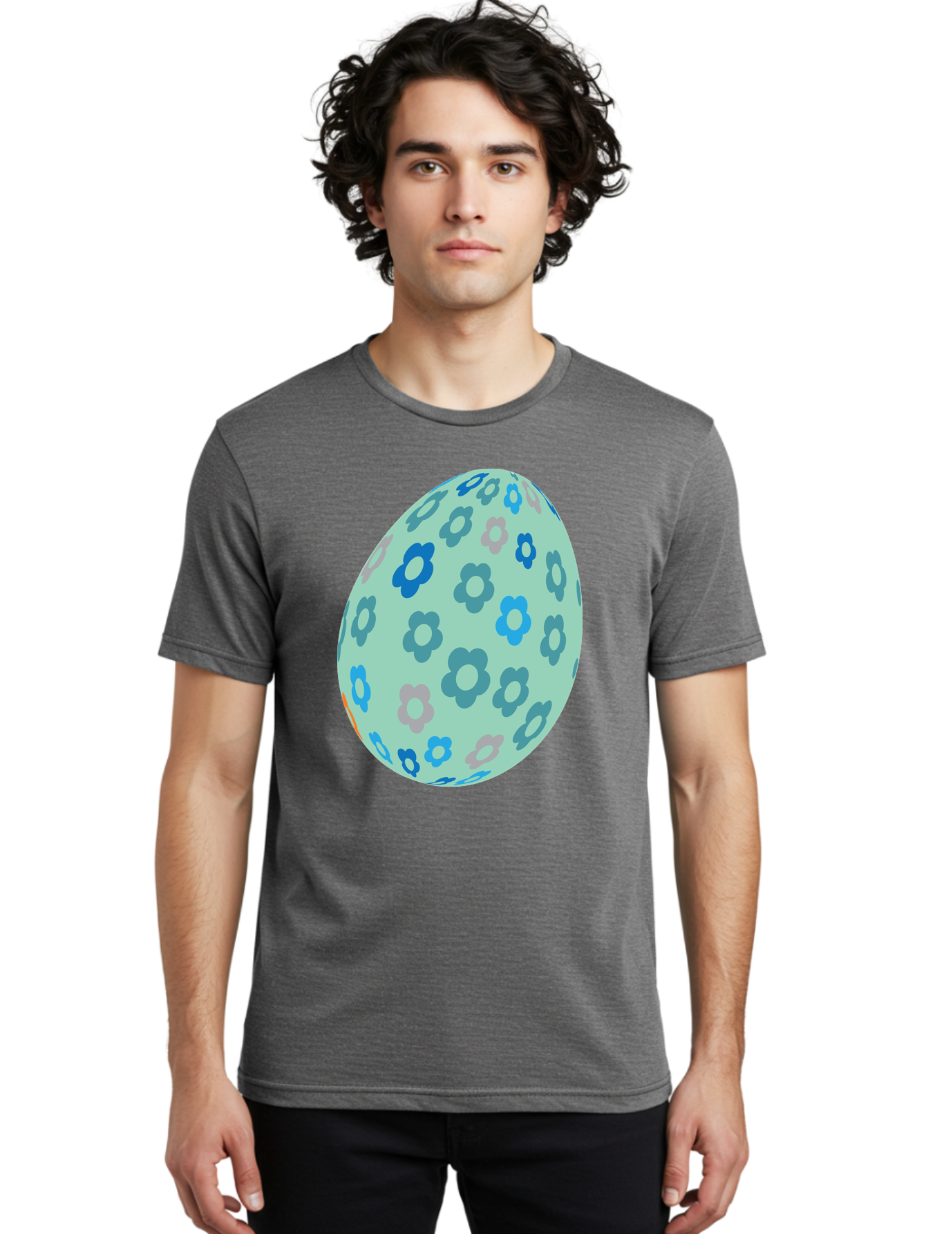 Floral-Easter-Egg-3 Men'S Graphic Tee, 100% Cotton, Comfortable Casual Summer Wear, Machine Washable, Blue Flowers, Pastel Colors, Floral Pattern, Easter Egg, Spring Theme, Decorative Design, Digital Illustration Aac727 6