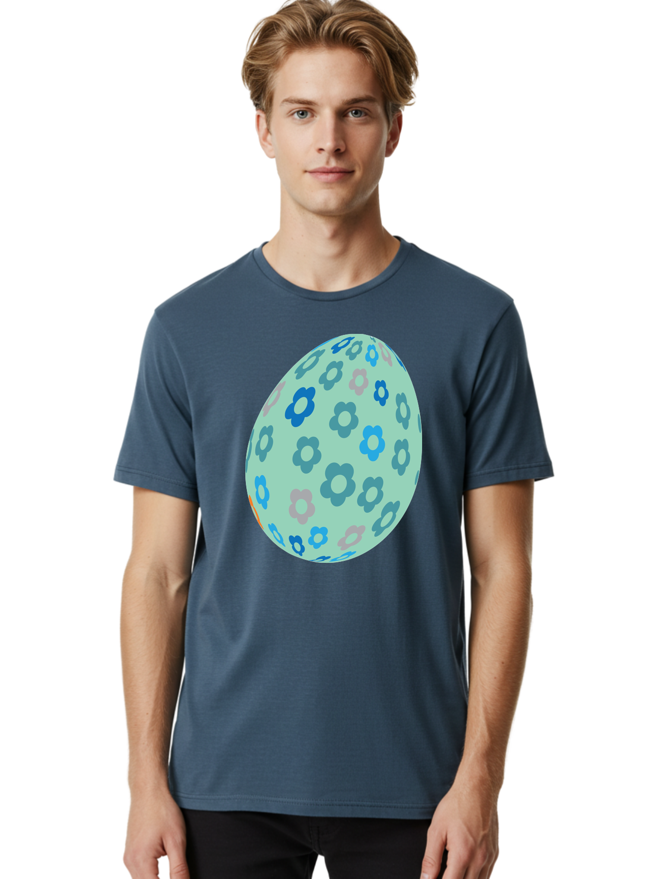 Floral-Easter-Egg-3 Men'S Graphic Tee, 100% Cotton, Comfortable Casual Summer Wear, Machine Washable, Blue Flowers, Pastel Colors, Floral Pattern, Easter Egg, Spring Theme, Decorative Design, Digital Illustration Aac727 16