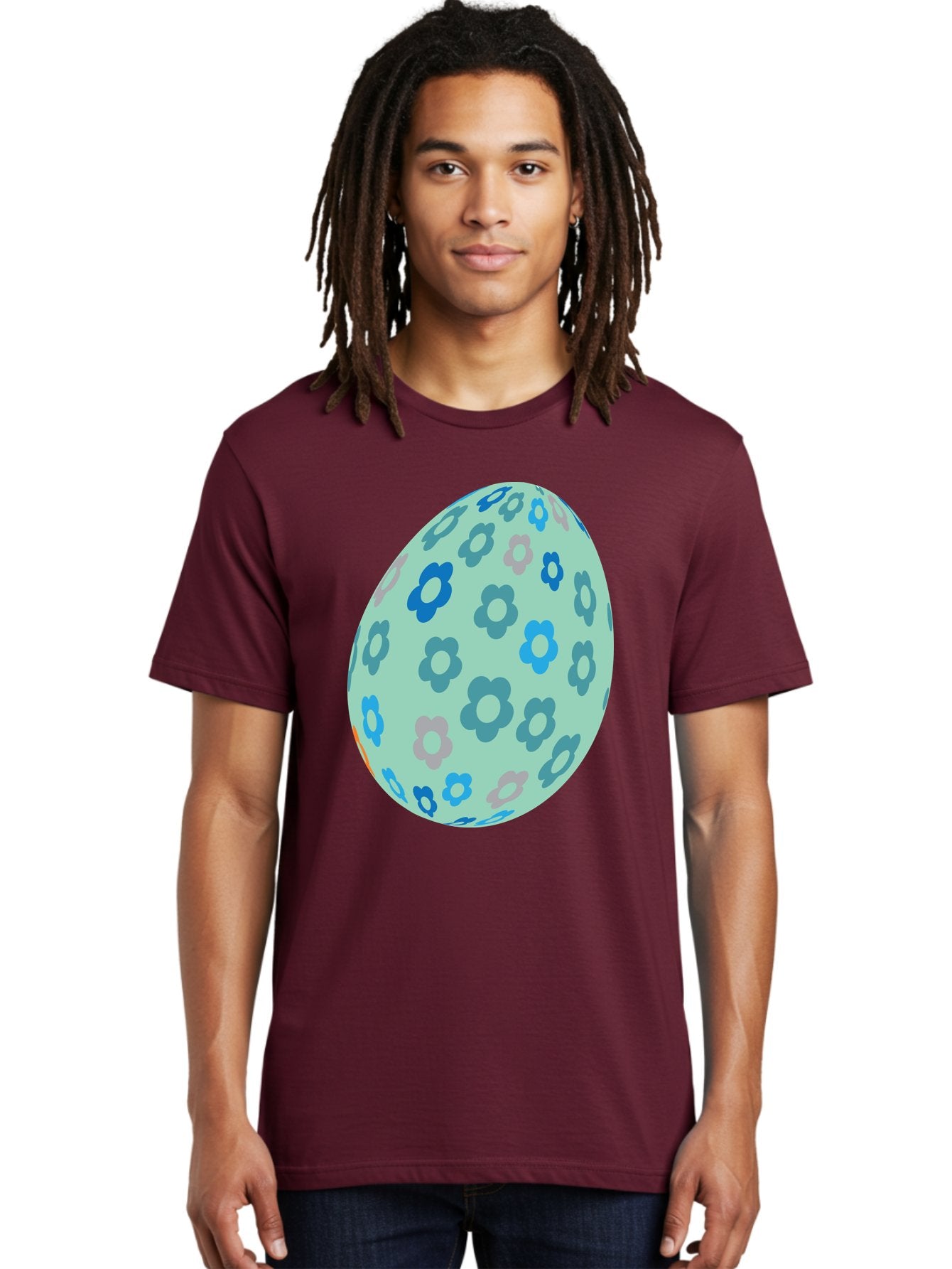 Floral-Easter-Egg-3 Men'S Graphic Tee, 100% Cotton, Comfortable Casual Summer Wear, Machine Washable, Blue Flowers, Pastel Colors, Floral Pattern, Easter Egg, Spring Theme, Decorative Design, Digital Illustration Aac727 22