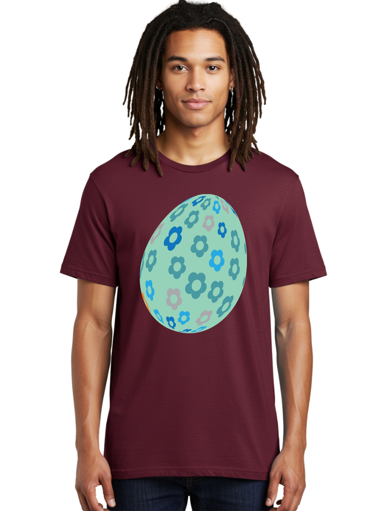 Floral-Easter-Egg-3 Men'S Graphic Tee, 100% Cotton, Comfortable Casual Summer Wear, Machine Washable, Blue Flowers, Pastel Colors, Floral Pattern, Easter Egg, Spring Theme, Decorative Design, Digital Illustration Aac727 18