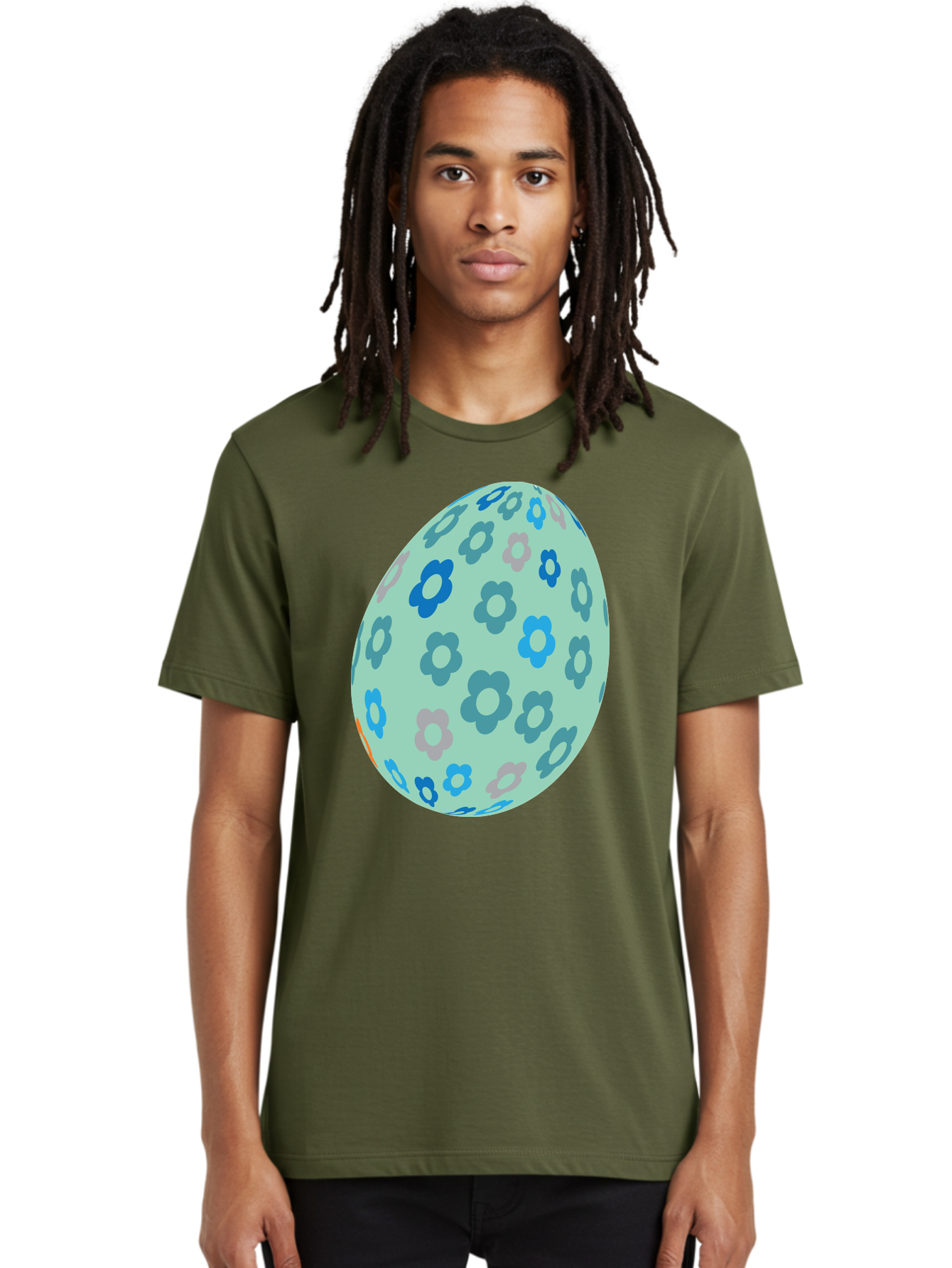 Floral-Easter-Egg-3 Men'S Graphic Tee, 100% Cotton, Comfortable Casual Summer Wear, Machine Washable, Blue Flowers, Pastel Colors, Floral Pattern, Easter Egg, Spring Theme, Decorative Design, Digital Illustration Aac727 22