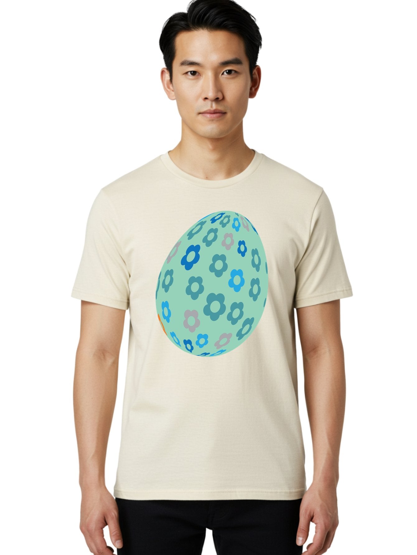 Floral-Easter-Egg-3 Men'S Graphic Tee, 100% Cotton, Comfortable Casual Summer Wear, Machine Washable, Blue Flowers, Pastel Colors, Floral Pattern, Easter Egg, Spring Theme, Decorative Design, Digital Illustration Aac727 16