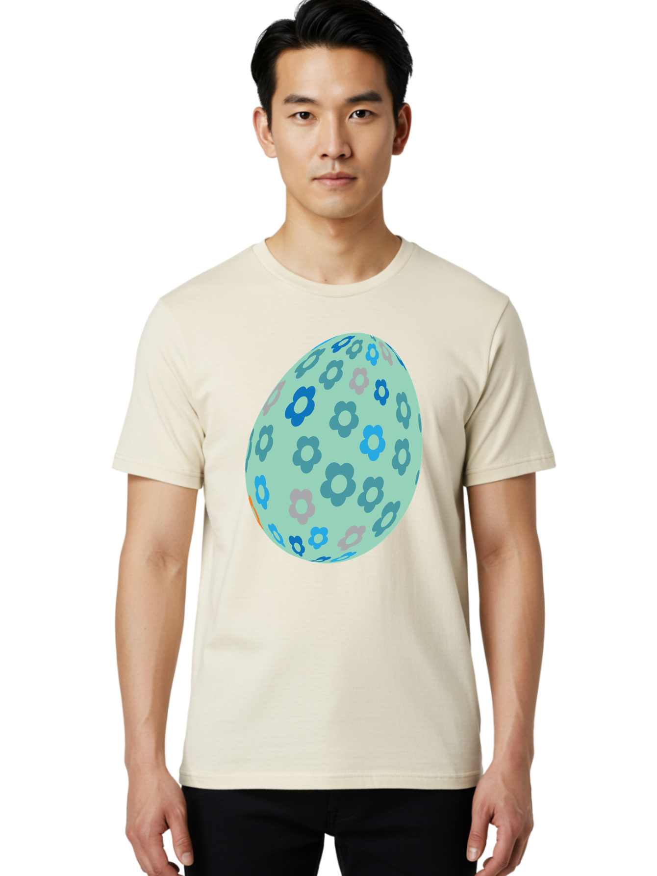 Floral-Easter-Egg-3 Men'S Graphic Tee, 100% Cotton, Comfortable Casual Summer Wear, Machine Washable, Blue Flowers, Pastel Colors, Floral Pattern, Easter Egg, Spring Theme, Decorative Design, Digital Illustration Aac727 26