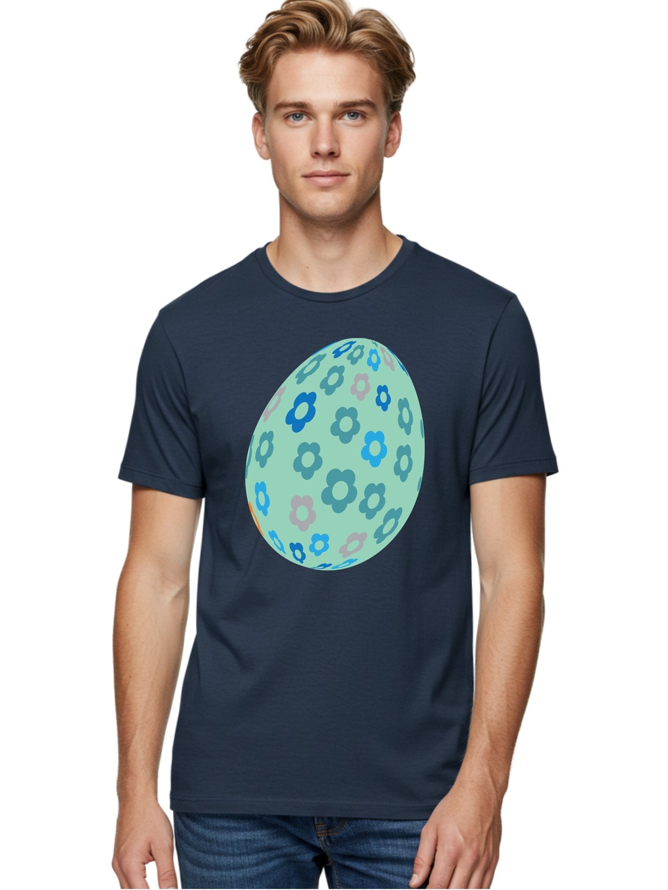 Floral-Easter-Egg-3 Men'S Graphic Tee, 100% Cotton, Comfortable Casual Summer Wear, Machine Washable, Blue Flowers, Pastel Colors, Floral Pattern, Easter Egg, Spring Theme, Decorative Design, Digital Illustration Aac727 18