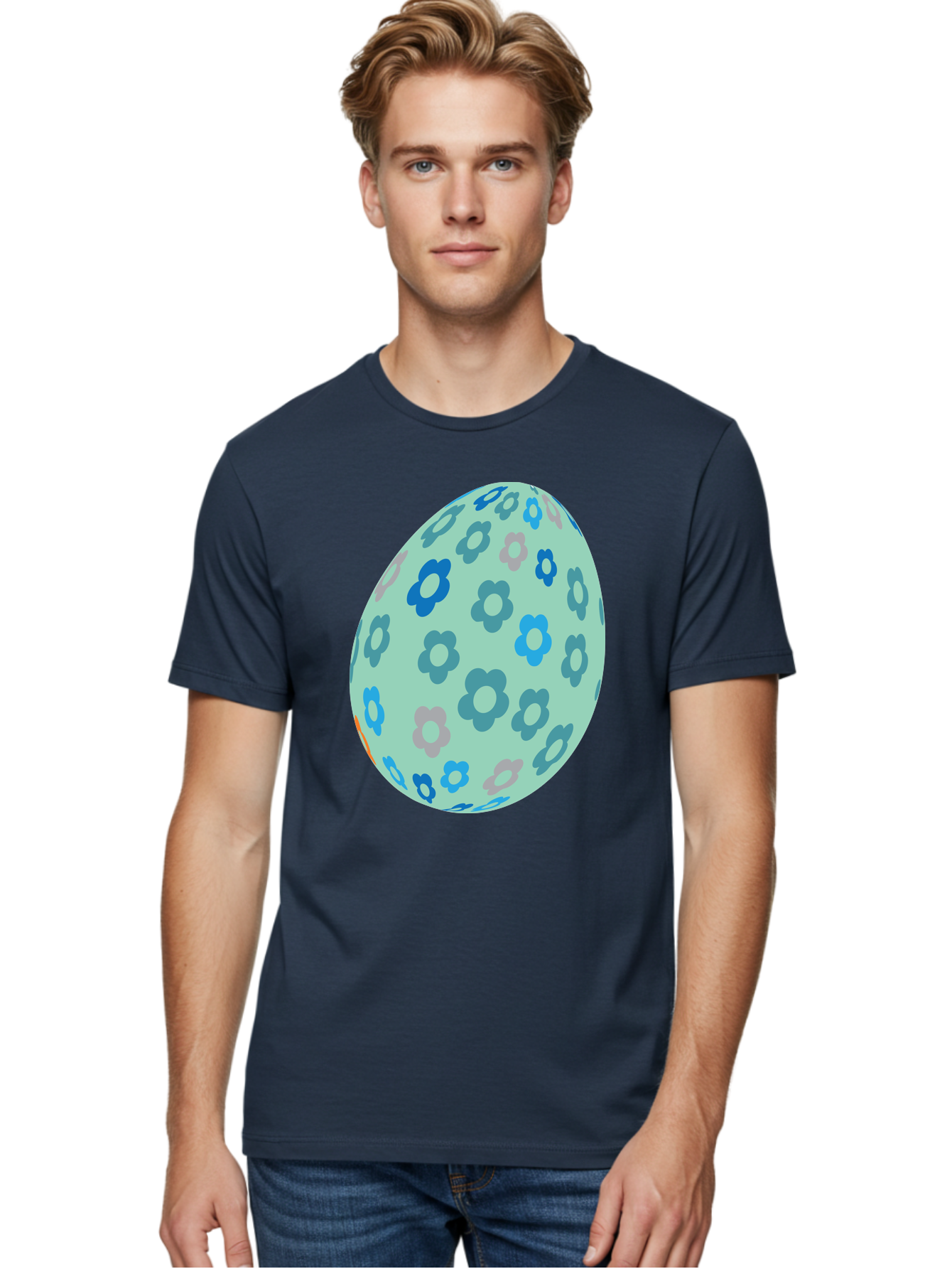 Floral-Easter-Egg-3 Men'S Graphic Tee, 100% Cotton, Comfortable Casual Summer Wear, Machine Washable, Blue Flowers, Pastel Colors, Floral Pattern, Easter Egg, Spring Theme, Decorative Design, Digital Illustration Aac727 24