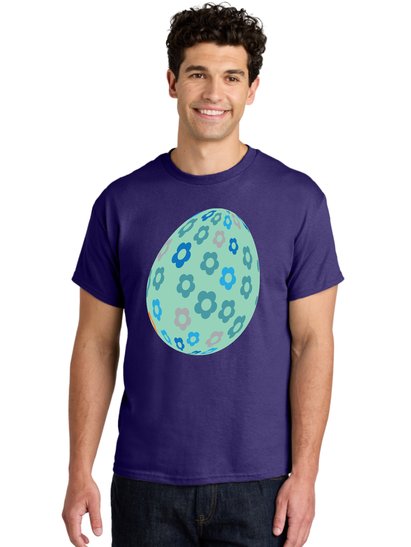 Floral-Easter-Egg-3 Men'S Graphic Tee, 100% Cotton, Comfortable Casual Summer Wear, Machine Washable, Blue Flowers, Pastel Colors, Floral Pattern, Easter Egg, Spring Theme, Decorative Design, Digital Illustration Aac727 28