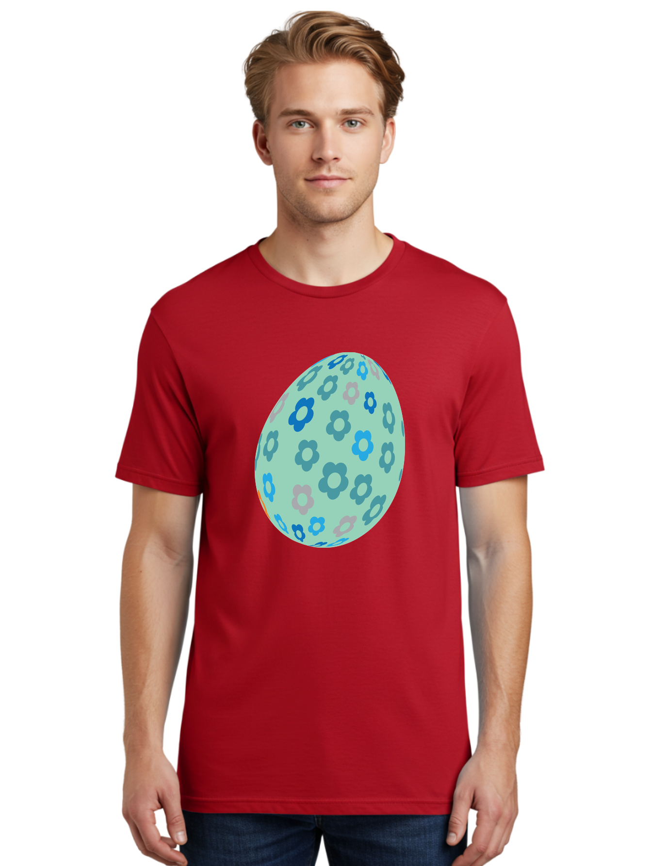 Floral-Easter-Egg-3 Men'S Graphic Tee, 100% Cotton, Comfortable Casual Summer Wear, Machine Washable, Blue Flowers, Pastel Colors, Floral Pattern, Easter Egg, Spring Theme, Decorative Design, Digital Illustration Aac727 30