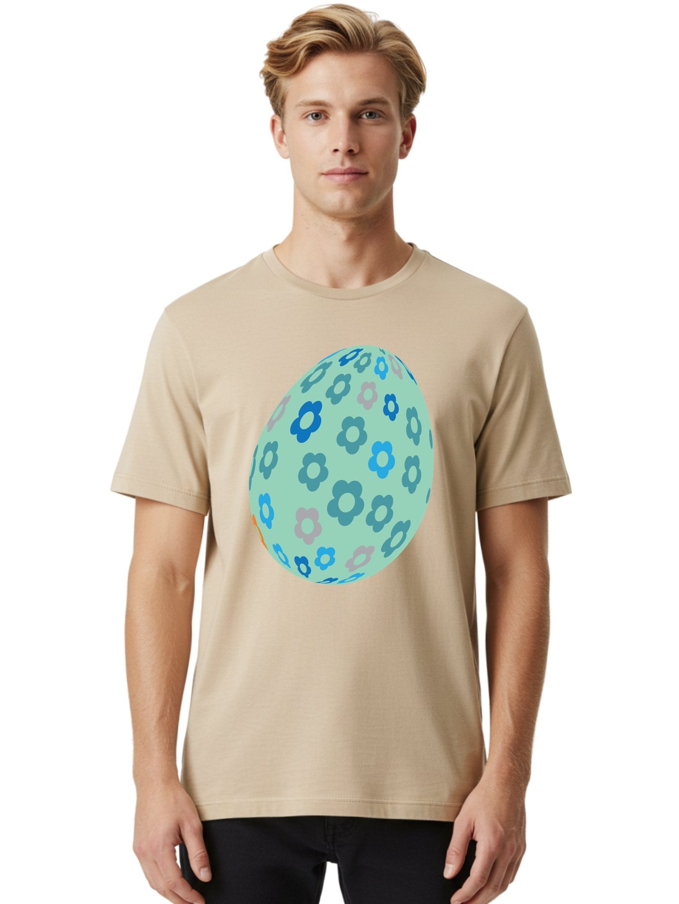 Floral-Easter-Egg-3 Men'S Graphic Tee, 100% Cotton, Comfortable Casual Summer Wear, Machine Washable, Blue Flowers, Pastel Colors, Floral Pattern, Easter Egg, Spring Theme, Decorative Design, Digital Illustration Aac727 21