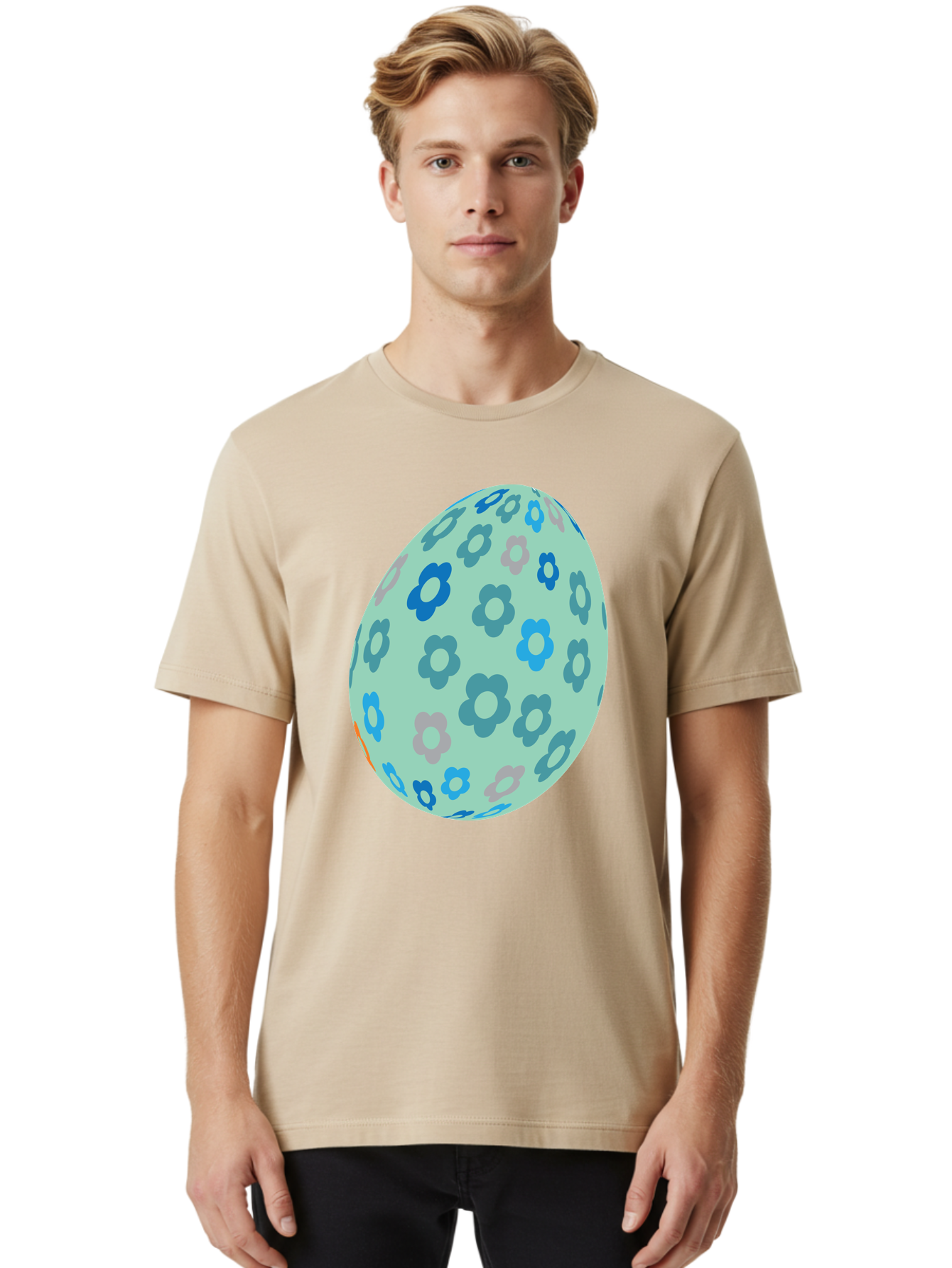 Floral-Easter-Egg-3 Men'S Graphic Tee, 100% Cotton, Comfortable Casual Summer Wear, Machine Washable, Blue Flowers, Pastel Colors, Floral Pattern, Easter Egg, Spring Theme, Decorative Design, Digital Illustration Aac727 20