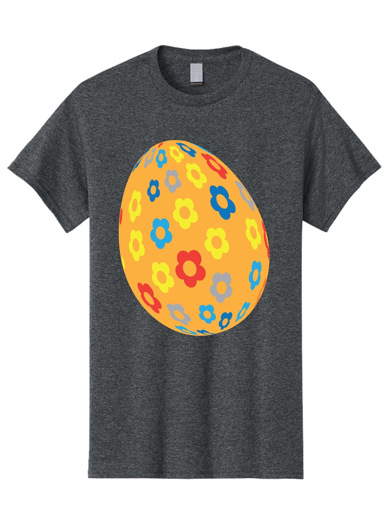 Floral-Easter-Egg Men'S Graphic Tee, 100% Cotton, Comfortable Casual Summer Wear, Machine Washable, Orange Easter Egg, Colorful Flowers, Decorative Pattern, Festive Design, Spring Theme, Vibrant Colors, Easter Decoration, Floral Motif Aac728