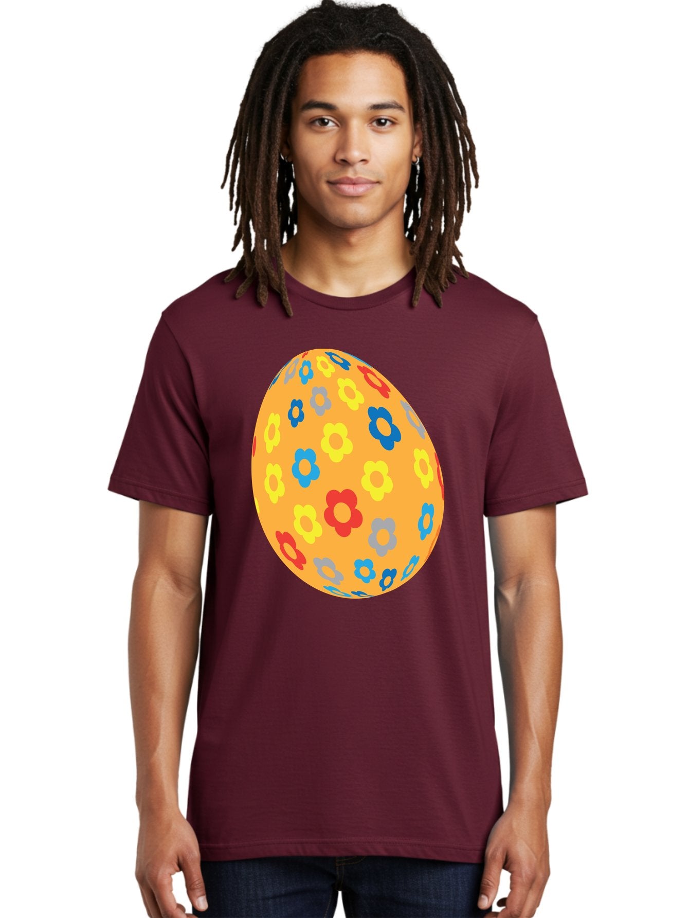 Floral-Easter-Egg Men'S Graphic Tee, 100% Cotton, Comfortable Casual Summer Wear, Machine Washable, Orange Easter Egg, Colorful Flowers, Decorative Pattern, Festive Design, Spring Theme, Vibrant Colors, Easter Decoration, Floral Motif Aac728 17