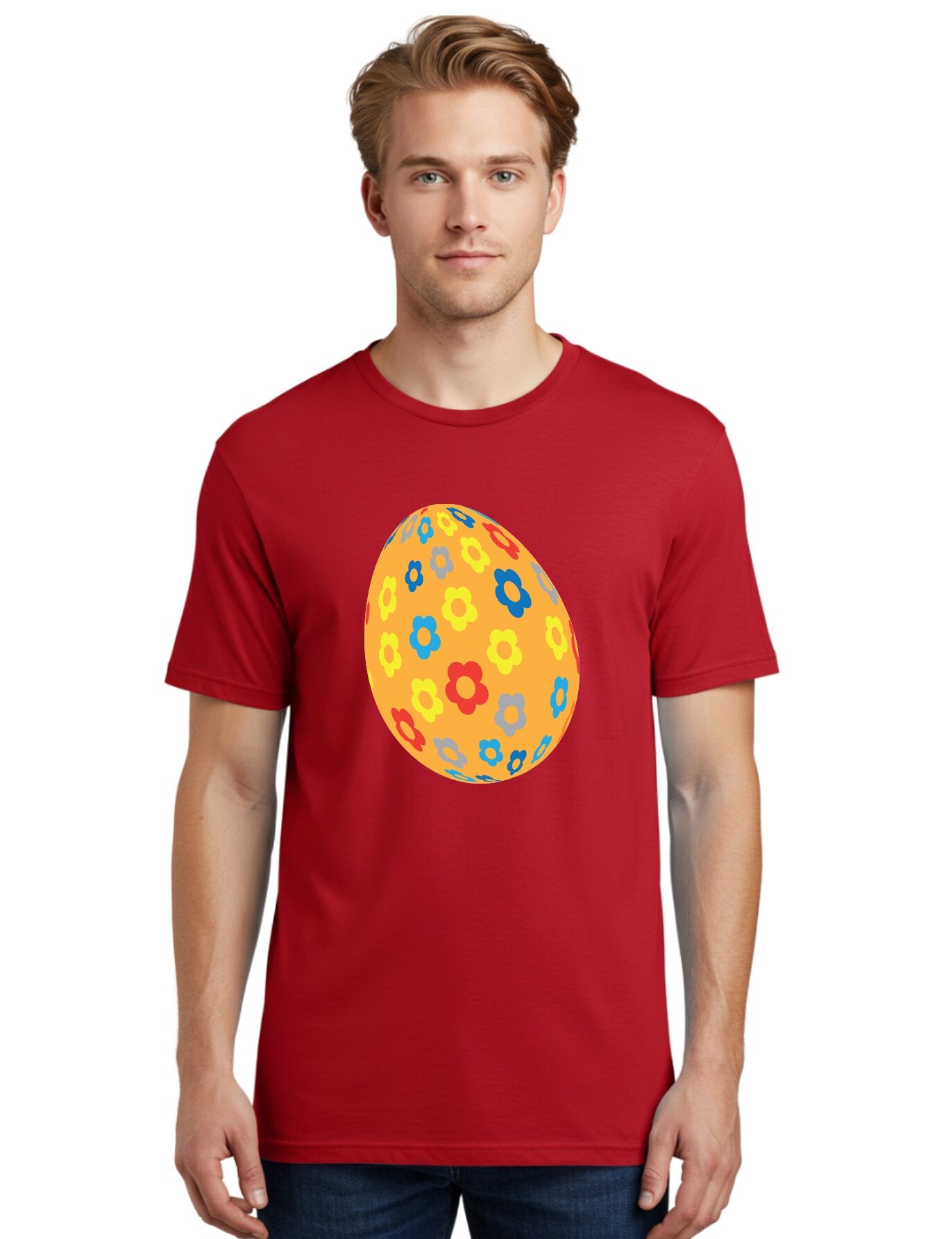 Floral-Easter-Egg Men'S Graphic Tee, 100% Cotton, Comfortable Casual Summer Wear, Machine Washable, Orange Easter Egg, Colorful Flowers, Decorative Pattern, Festive Design, Spring Theme, Vibrant Colors, Easter Decoration, Floral Motif Aac728 22