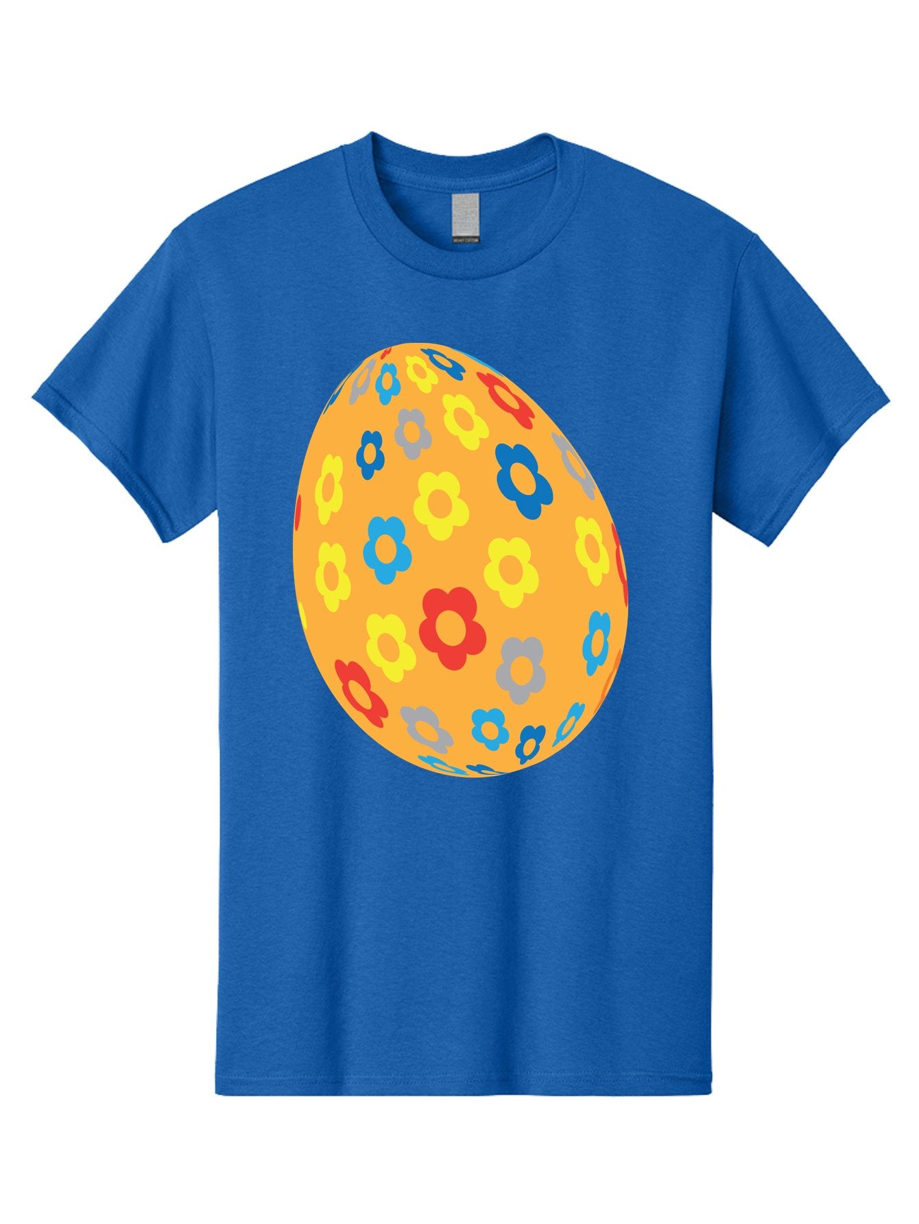 Floral-Easter-Egg Men'S Graphic Tee, 100% Cotton, Comfortable Casual Summer Wear, Machine Washable, Orange Easter Egg, Colorful Flowers, Decorative Pattern, Festive Design, Spring Theme, Vibrant Colors, Easter Decoration, Floral Motif Aac728