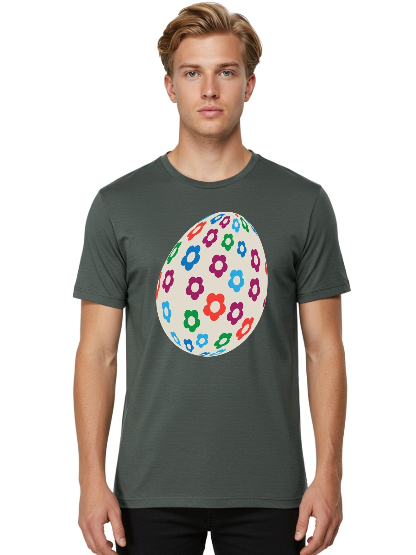 Floral-Egg-1 Men'S Graphic Tee, 100% Cotton, Comfortable Casual Summer Wear, Machine Washable, Colorful Flowers, Easter Egg Decoration, Floral Pattern, Pastel Colors, Festive Design, Spring Theme, Easter Celebration Aac729 16