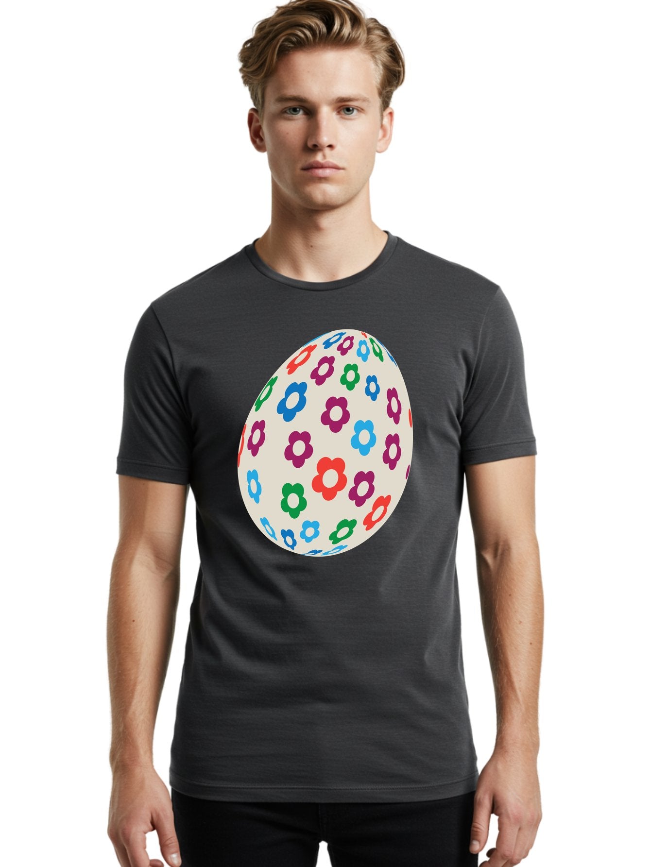 Floral-Egg-1 Men'S Graphic Tee, 100% Cotton, Comfortable Casual Summer Wear, Machine Washable, Colorful Flowers, Easter Egg Decoration, Floral Pattern, Pastel Colors, Festive Design, Spring Theme, Easter Celebration Aac729 28