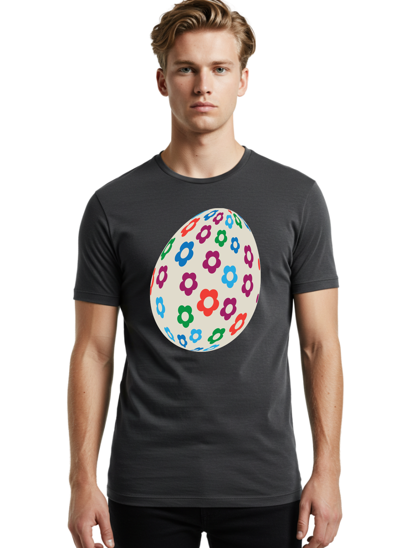 Floral-Egg-1 Men'S Graphic Tee, 100% Cotton, Comfortable Casual Summer Wear, Machine Washable, Colorful Flowers, Easter Egg Decoration, Floral Pattern, Pastel Colors, Festive Design, Spring Theme, Easter Celebration Aac729 6